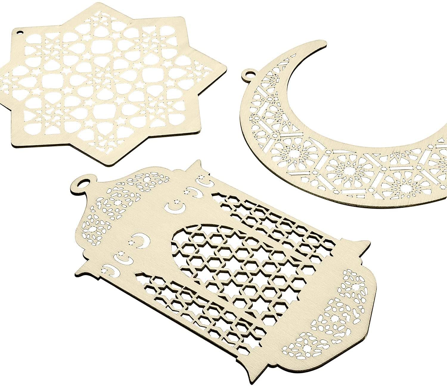 Wooden Geometric Hanging Eid Mubarak Decorations - Laser Cut Rustic Moon Star Lantern - Image 6