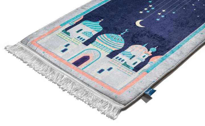 Adult Padded Prayer Mat with Blue Crescent Moon Design - Urban Rugs® - Image 3