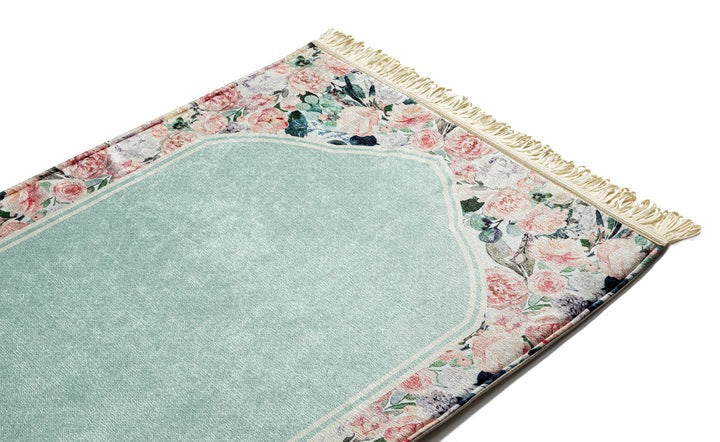 Adult Padded Prayer Mat with Soft Mint Floral Design - Urban Rugs® - Image 3