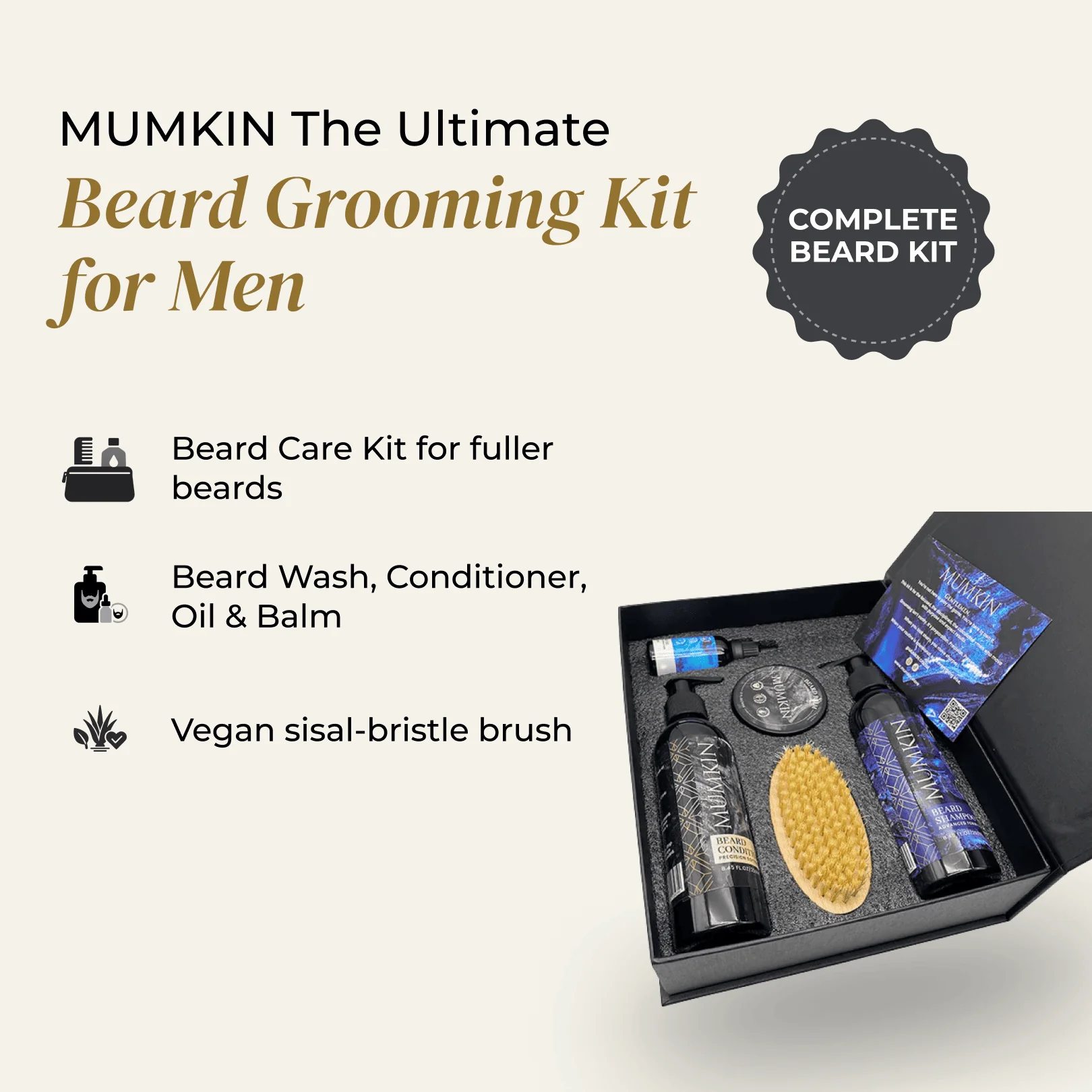 Beard Kit for Men – Shampoo, Oil, Balm & Brush | MUMKIN - Image 2