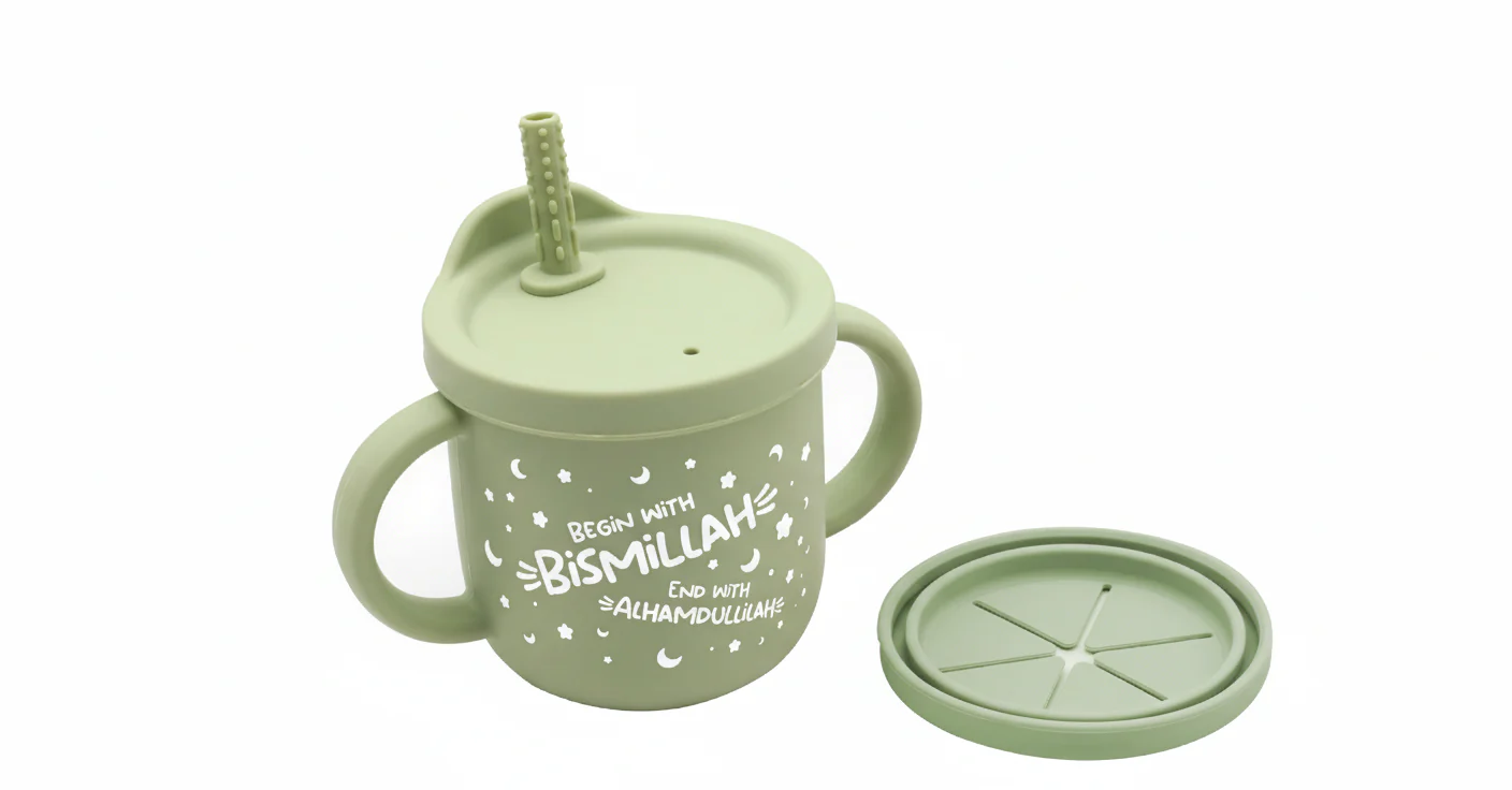 Begin With Bismillah Silicone Sippy Training Cup (250ml) - GREEN | Salam Creations