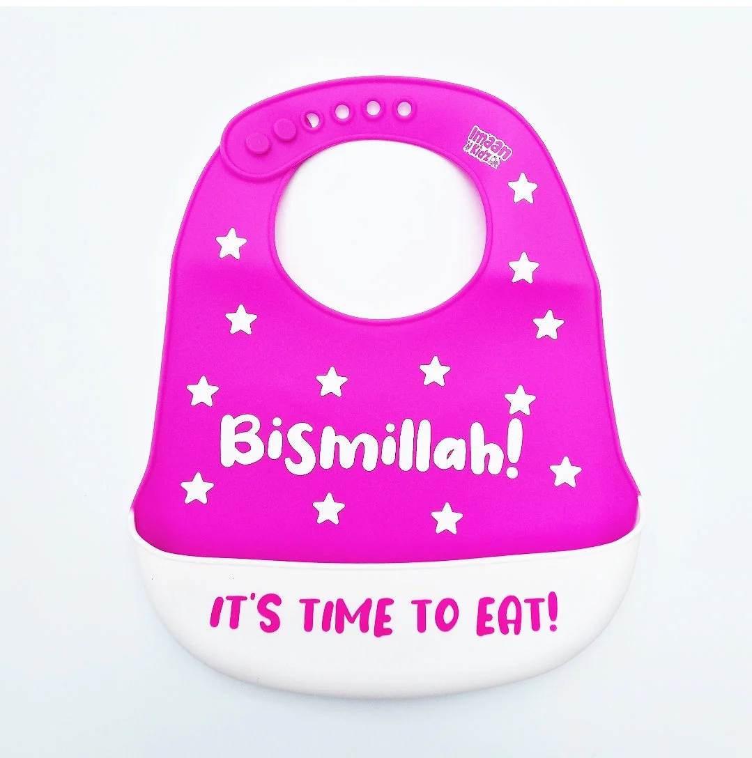 'Bismillah' It's Time To Eat Bib (Fuschia Pink) - Image 2