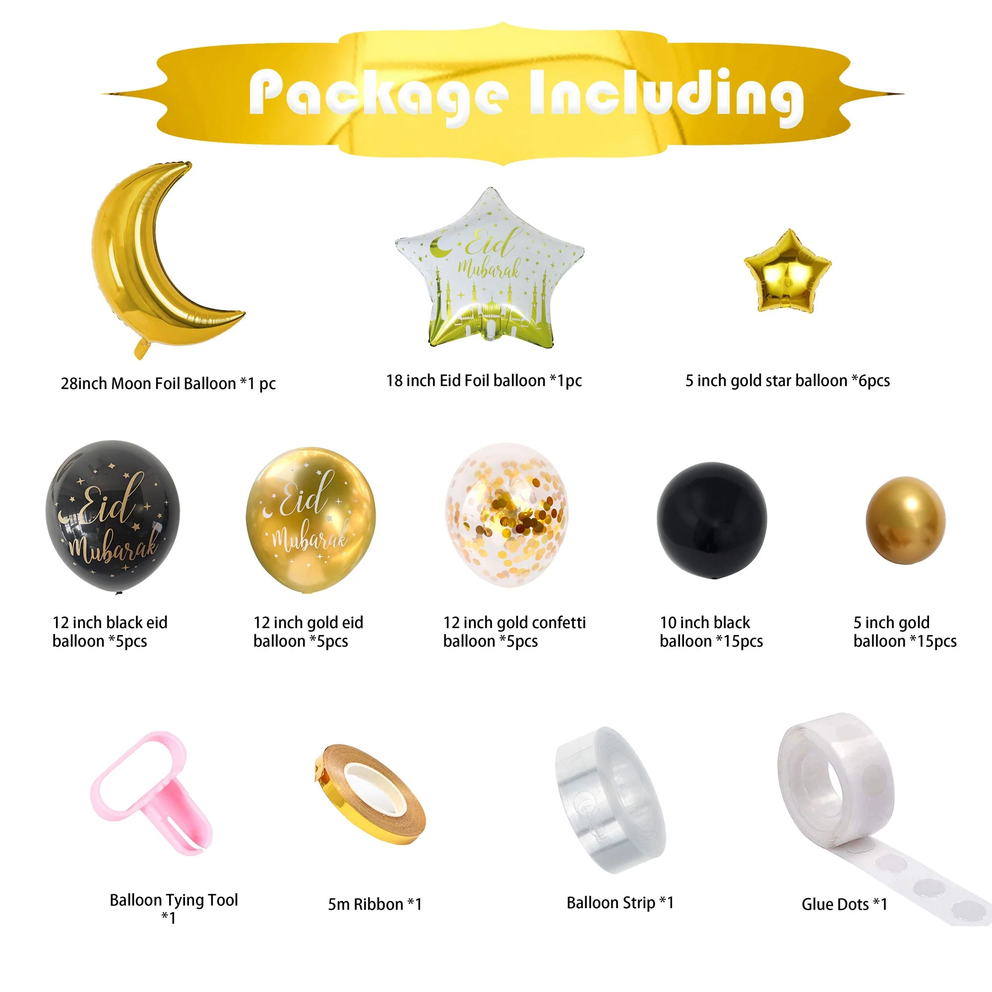 Black and Gold Eid Mubarak Balloon Kit 02 - Image 2