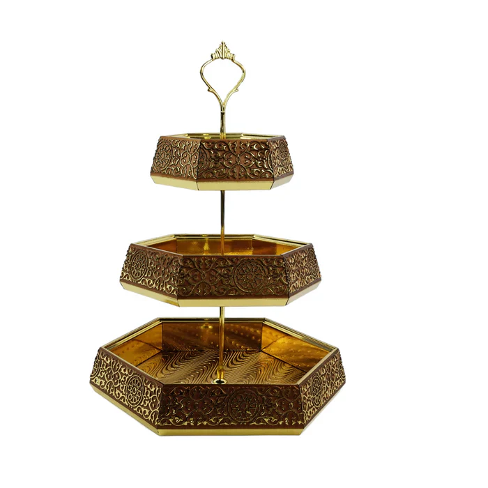 Black and Gold Hexagon 3-Tier Wooden Stand