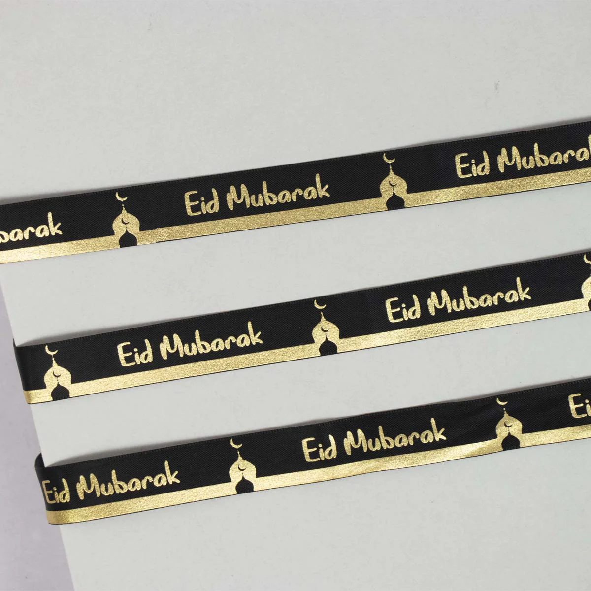 Eid Black and Gold Mosque Gold Star Stamping Foil Gift Ribbon