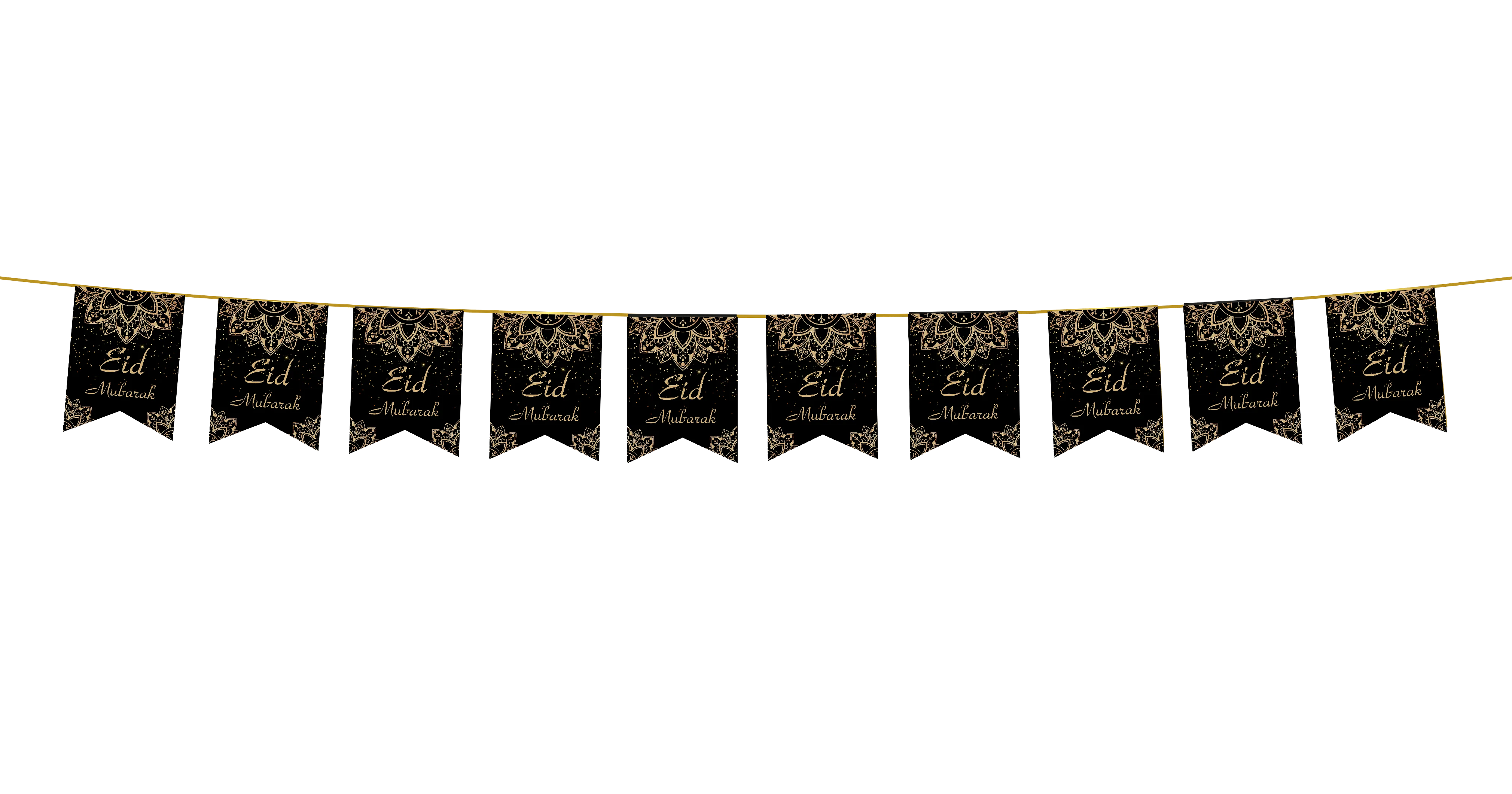 Eid Mubarak Bunting - Black & Gold Geometric Flags Decoration - Image 2