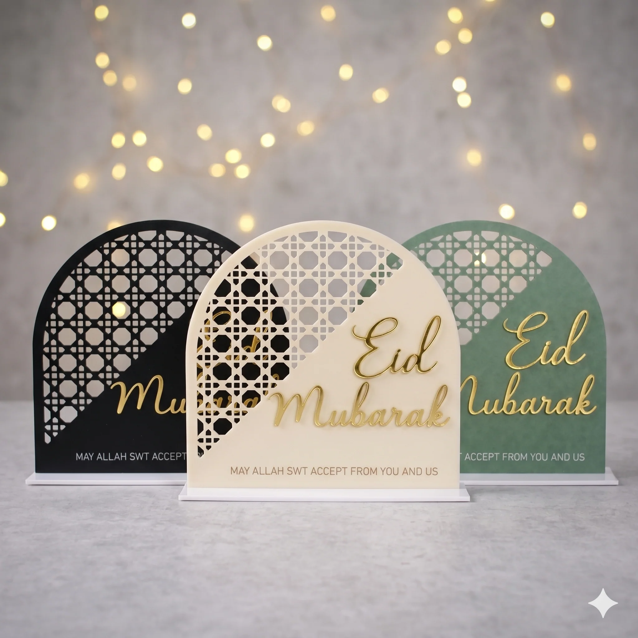 Black & Gold Eid Mubarak Geometric Acrylic Plaque Arch 22cm 2026 - Image 2