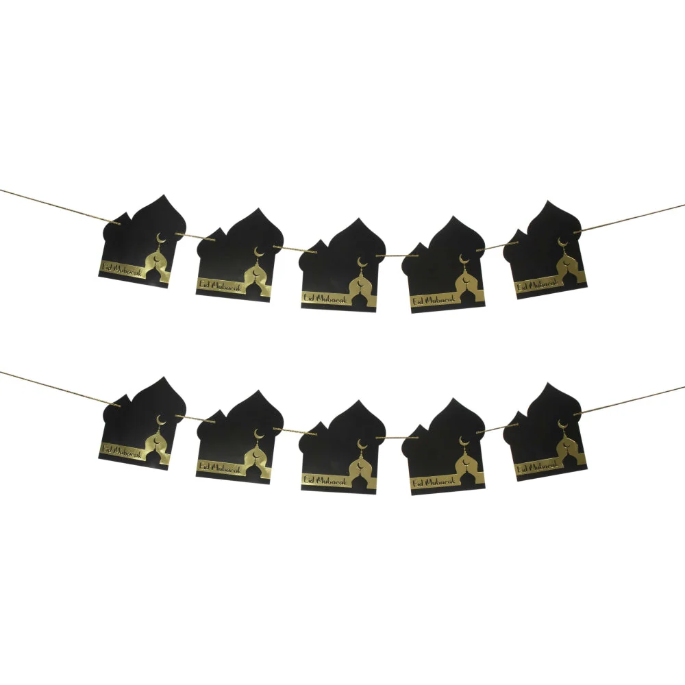 Eid Black & Gold Mosque Stamping Foil Paper Banner - Image 3