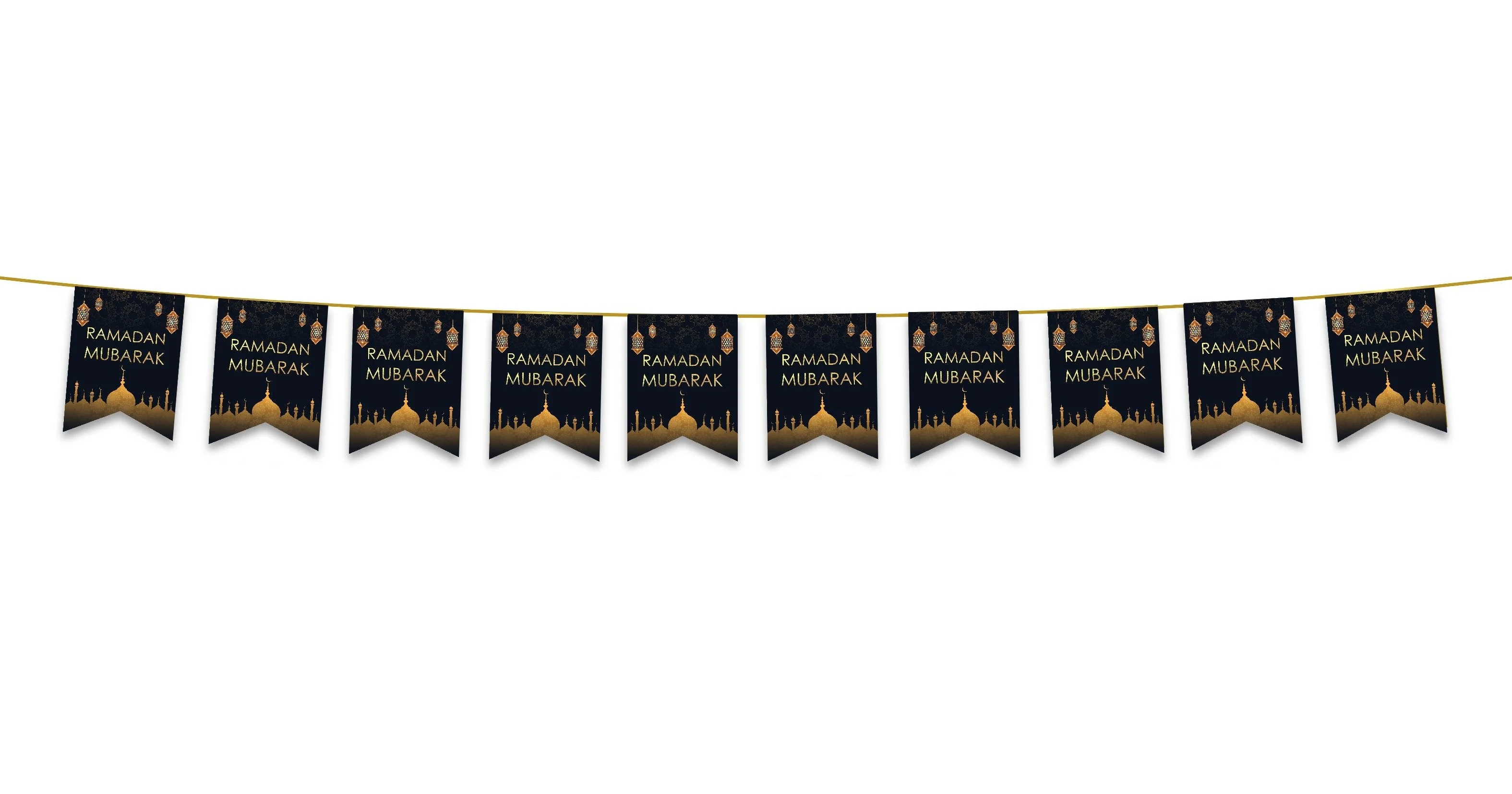 Ramadan Mubarak Bunting - Black & Gold Domes & Lanterns Flags Decoration - Image 2