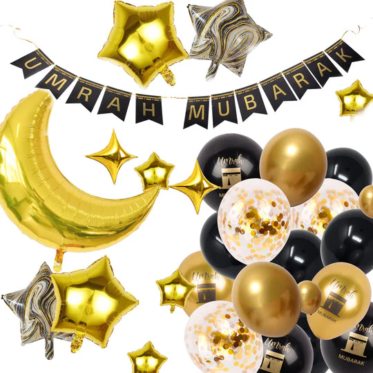 Black Gold Umrah Mubarak Balloon Kit - 50pc kit