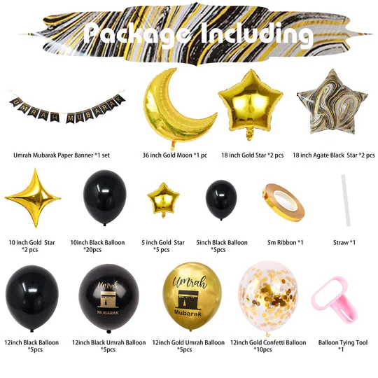 Black Gold Umrah Mubarak Balloon Kit - 50pc kit - Image 2