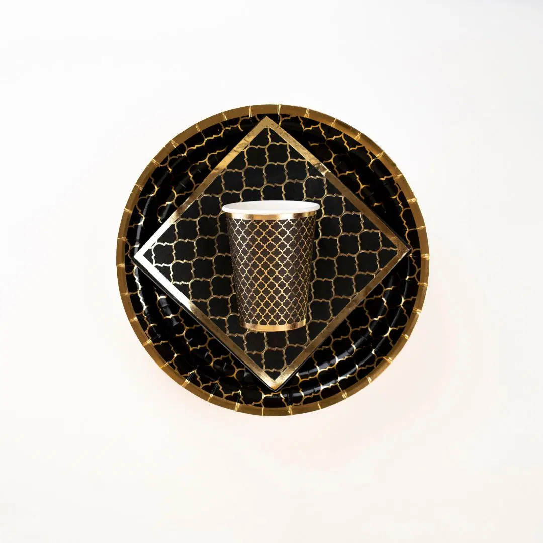 Black Moroccan Plate, Cup and Napkin Set - Image 2