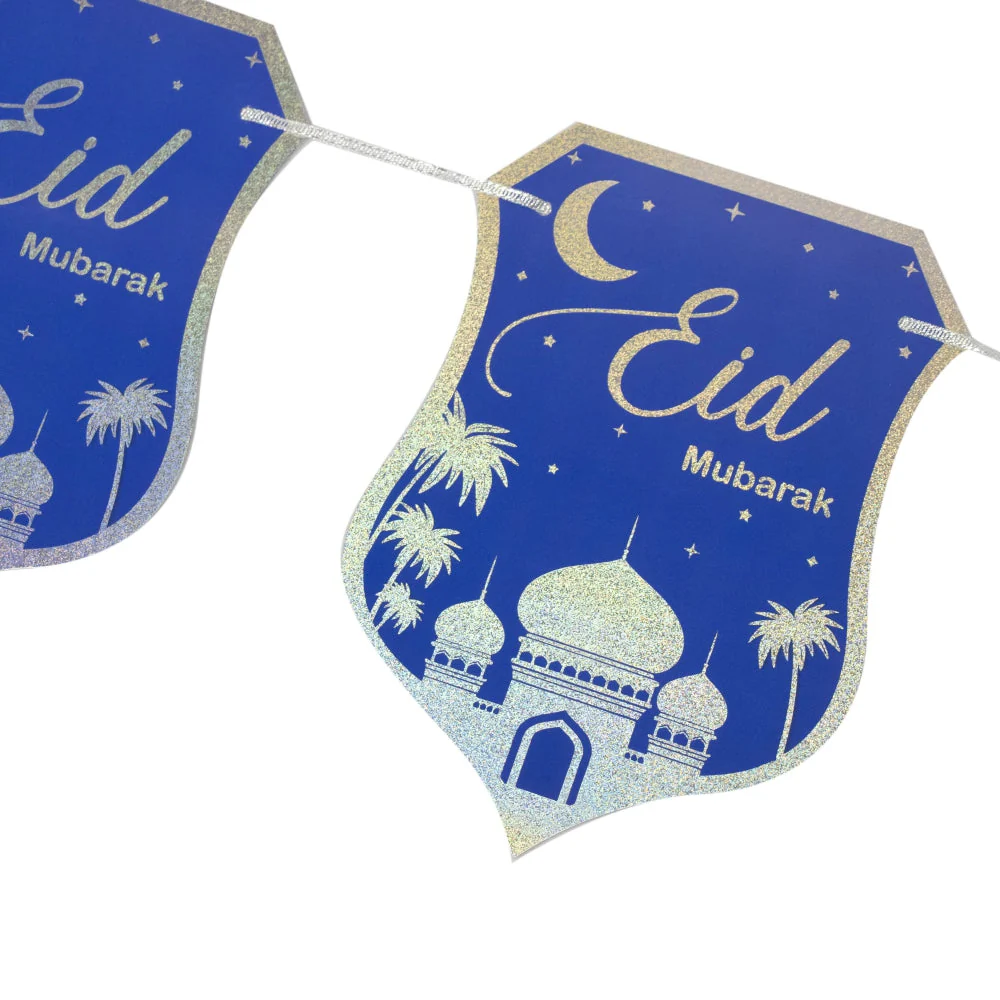 Eid Blue and Silver Stamping Foil Paper Banner