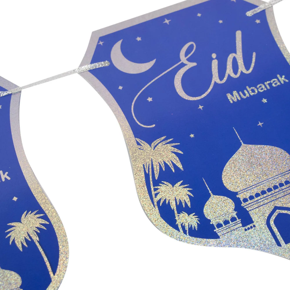 Eid Blue and Silver Stamping Foil Paper Banner - Image 2