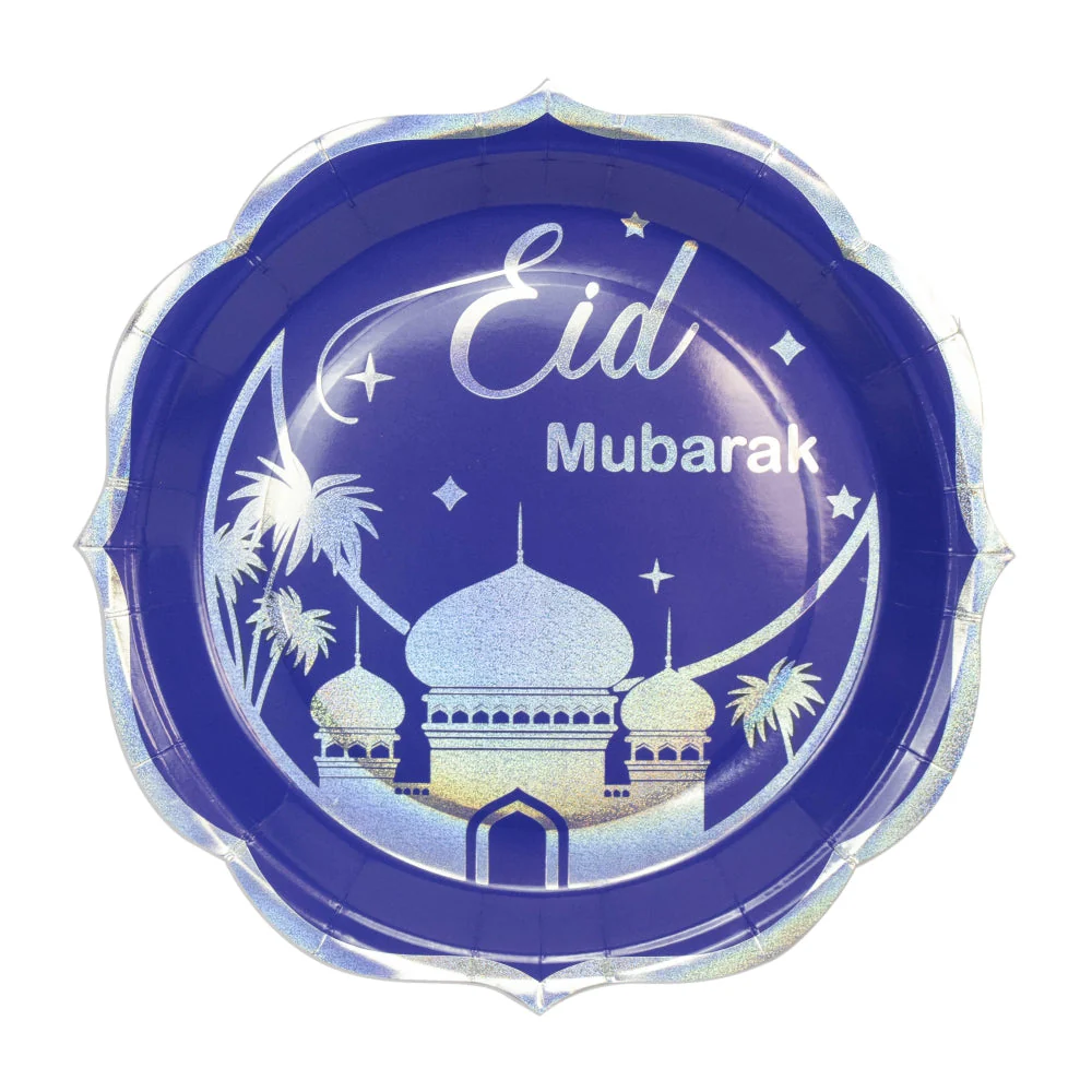 Eid Blue and Silver Stamping Foil Paper Plate