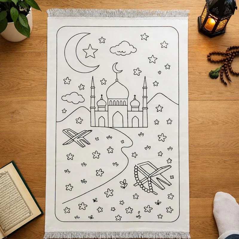Colour Your Own Prayer Mat – Islamic Creative Activity for Kids - Moon / Star Mosque Edition (Pens included) - Image 2
