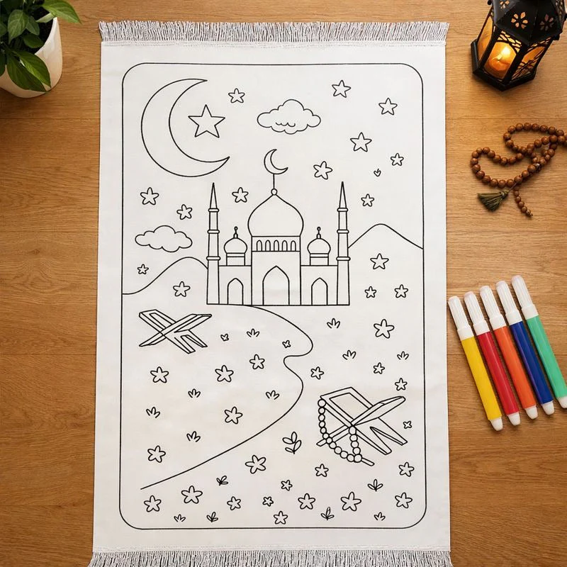 Colour Your Own Prayer Mat – Islamic Creative Activity for Kids - Moon / Star Mosque Edition (Pens included) - Image 3