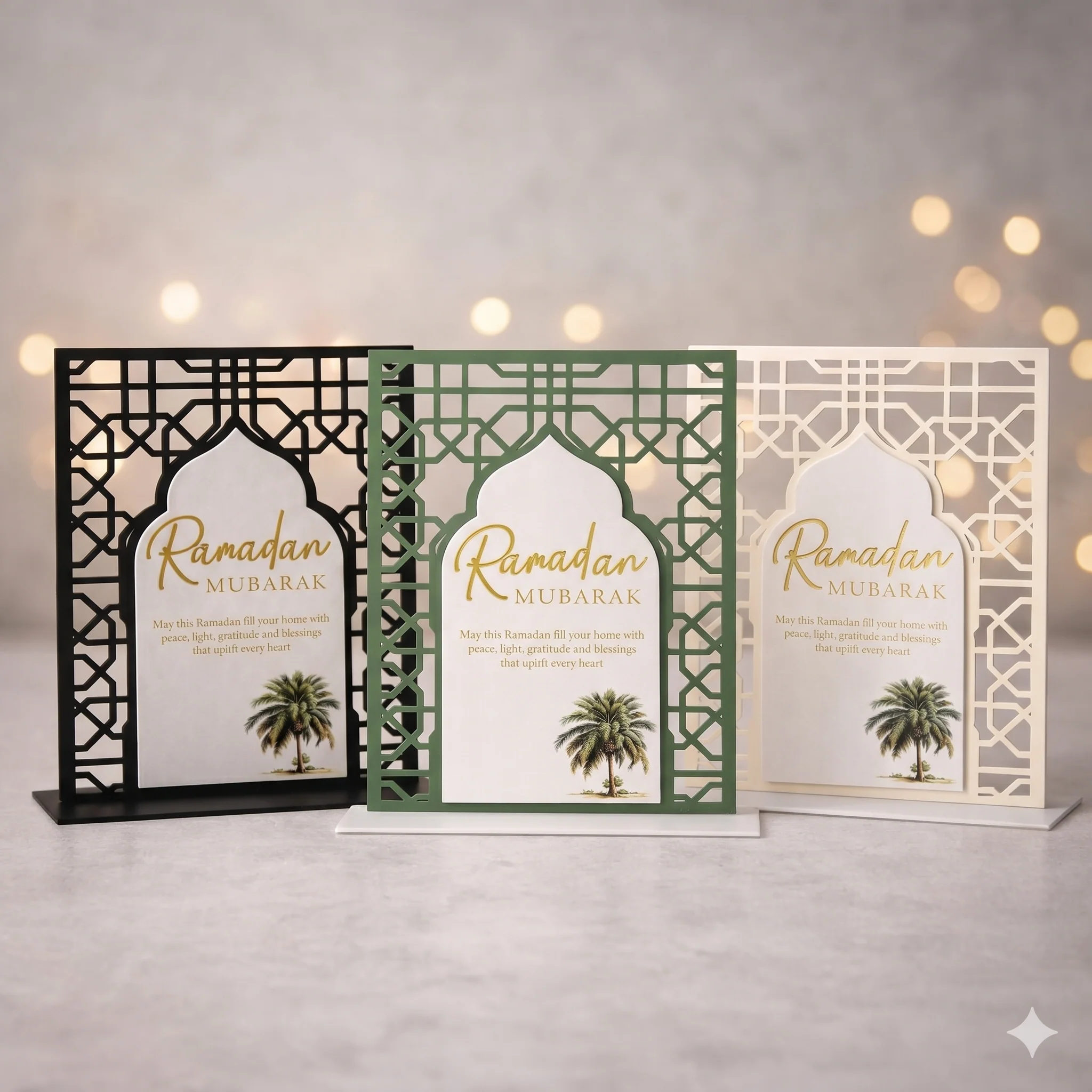 Cream & Gold Ramadan Mubarak Geometric Acrylic Message Plaque with Dua - 22 x 30cm - Image 3