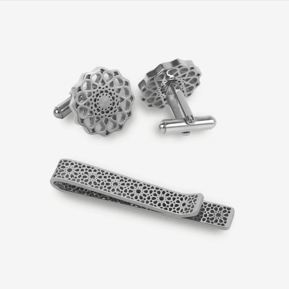 Cufflink and Tie Clip Gift Set - Silver