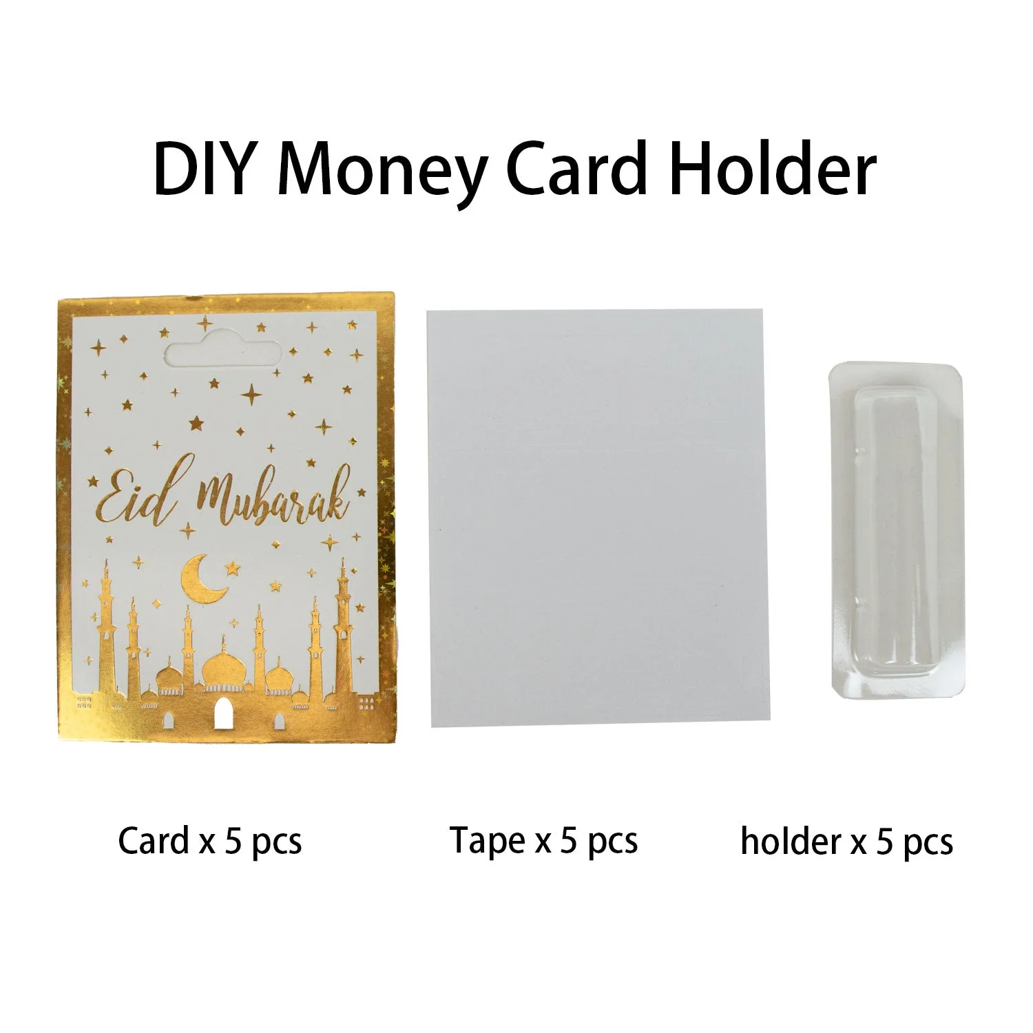 DIY Eid Mubarak Money Card Holder – White Theme with Plastic Holder - Image 3