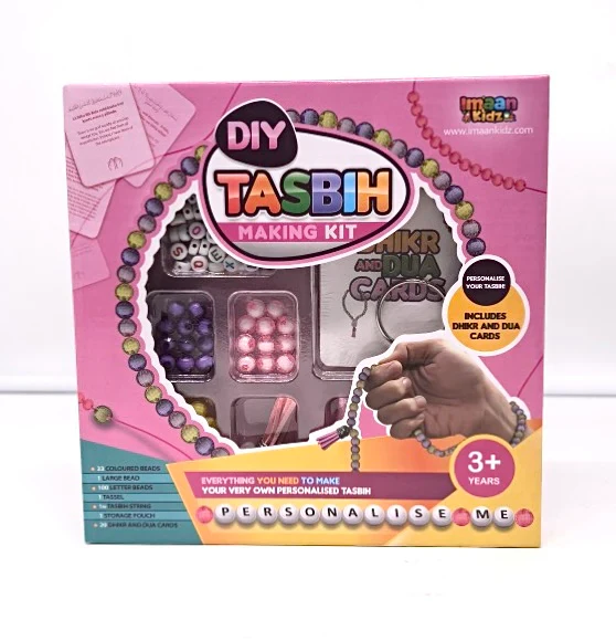 DIY Personalised Tasbih Making Kit & Dhikr Cards Set - Pink