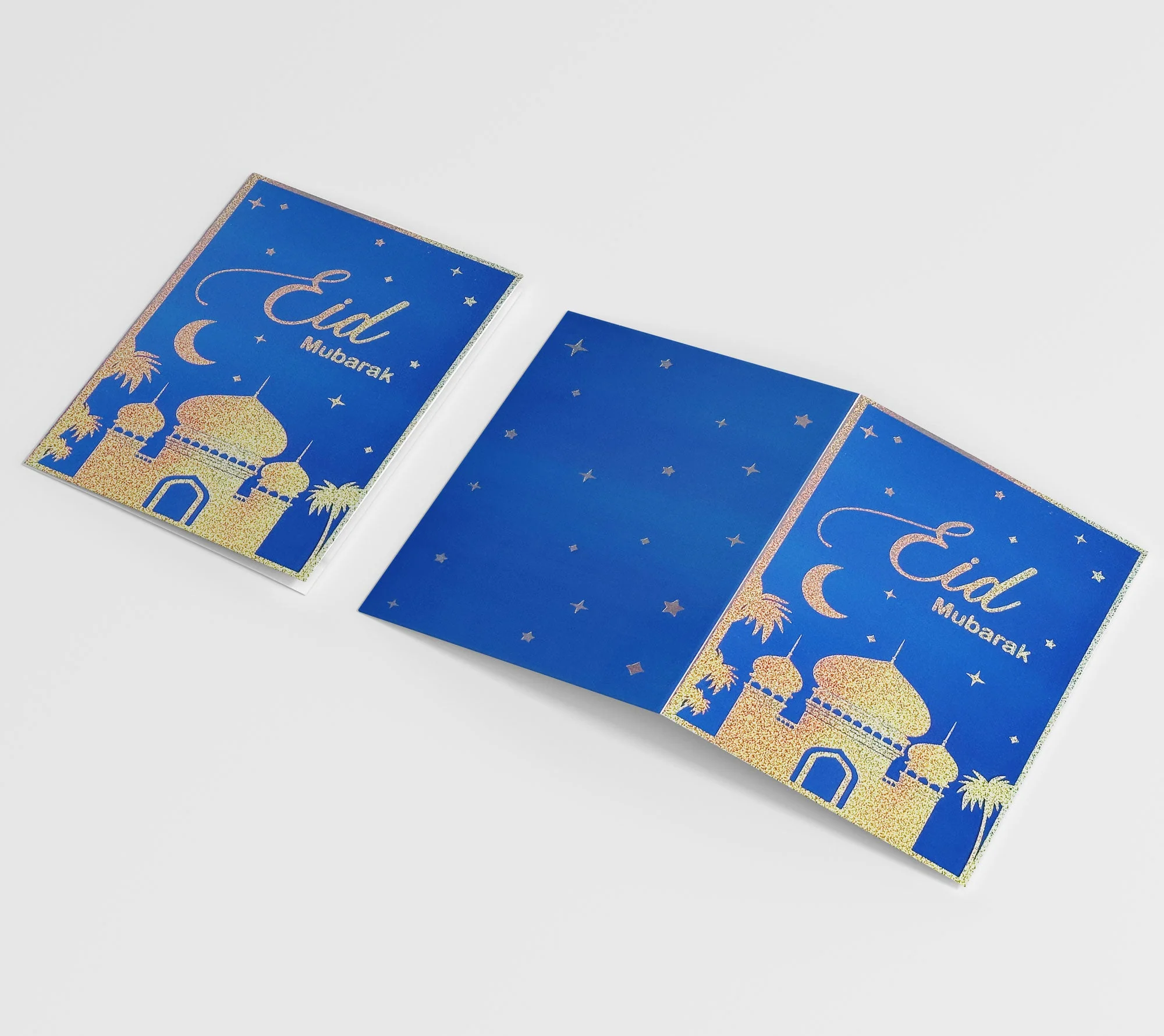 Eid Blue and Silver Eid Greeting Cards with White Envelopes - Image 2