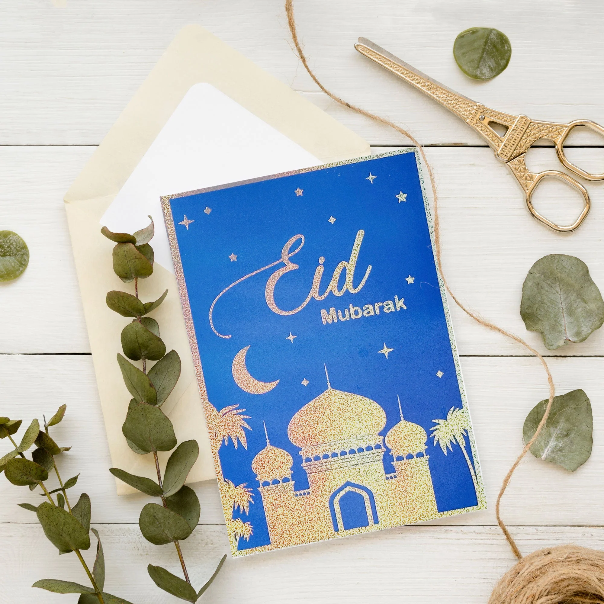Eid Blue and Silver Eid Greeting Cards with White Envelopes - Image 3