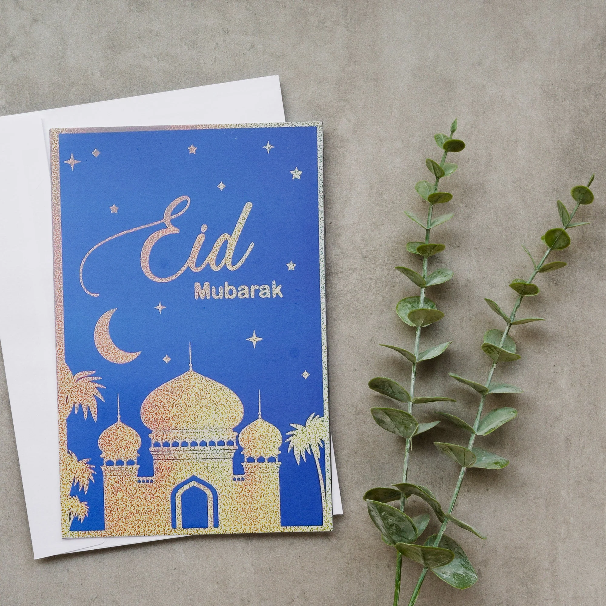 Eid Blue and Silver Eid Greeting Cards with White Envelopes - Image 4
