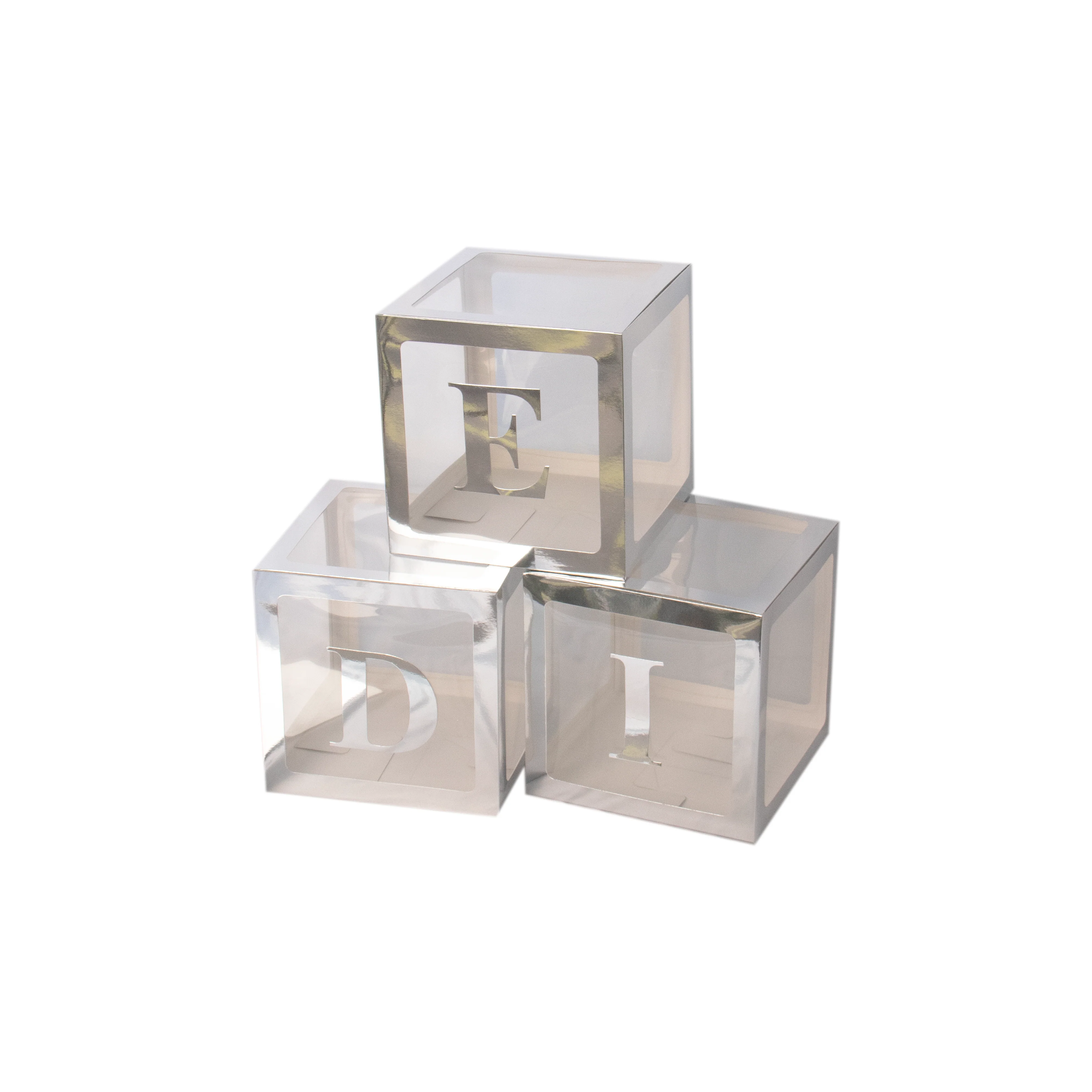 Eid Letter Transparent Balloon Boxes (25cm) - Silver - Image 3
