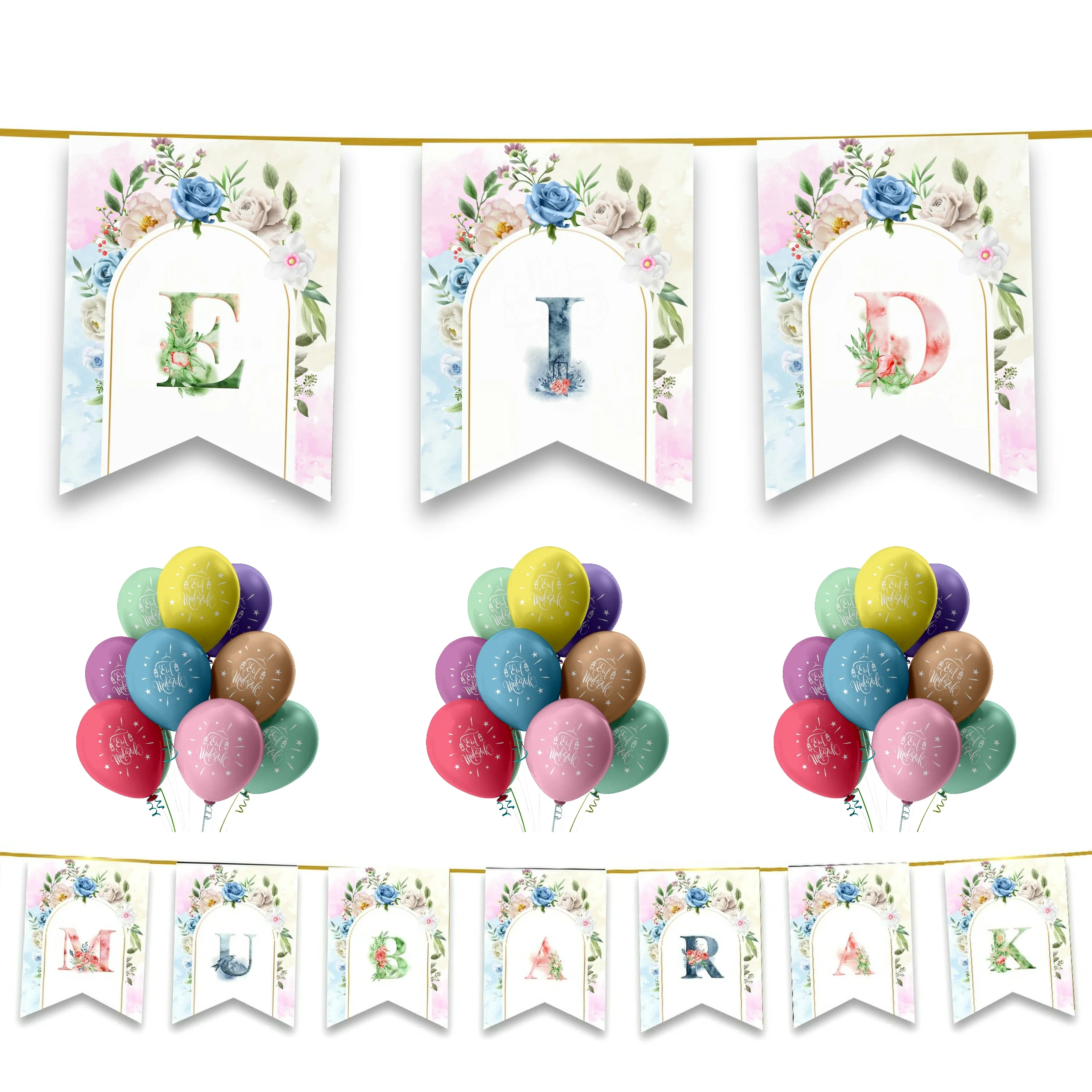 EID Mubarak 20 pc Decoration Set - Pastel Rainbow Floral