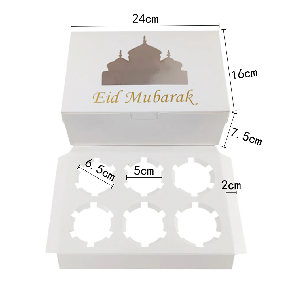 Eid Mubarak 6 Compartment Cupcake Box - White - Image 4