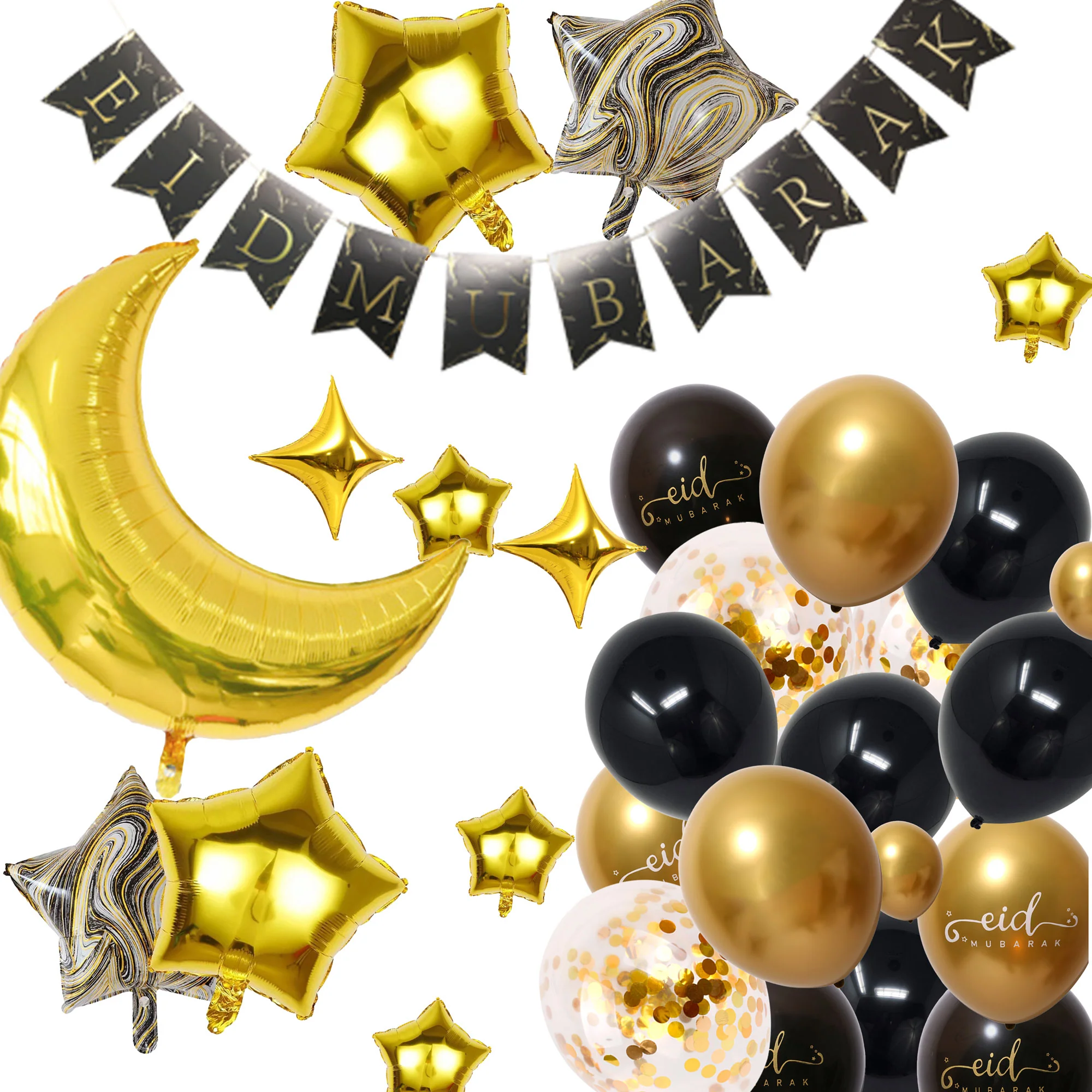 Eid Mubarak 77 pcs Decoration Set - Black & Gold