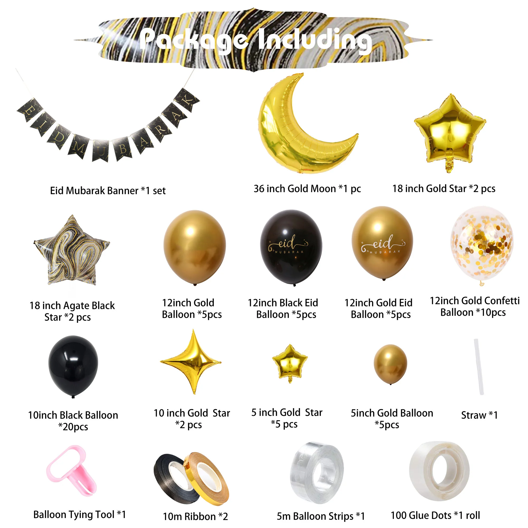Eid Mubarak 77 pcs Decoration Set - Black & Gold - Image 2