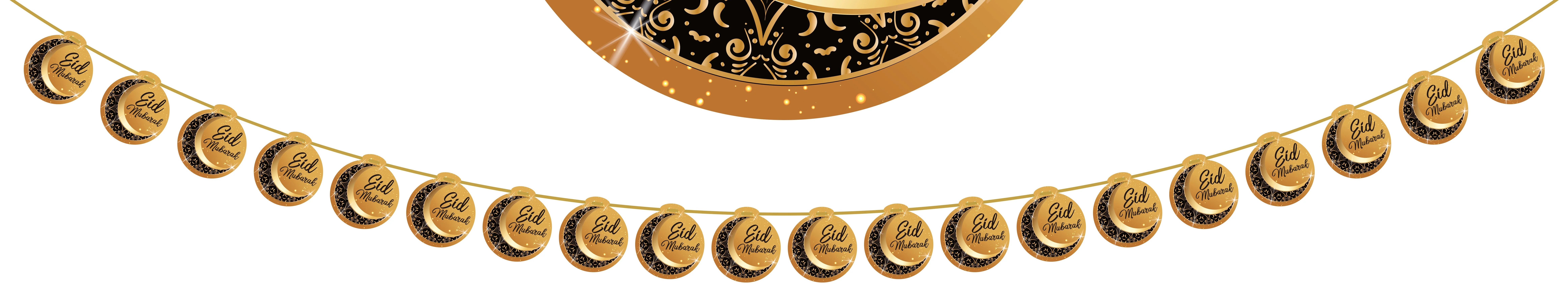 EID Mubarak Black & Gold Moon Small (20 pcs) Hanging Circles (AG21) - Image 2
