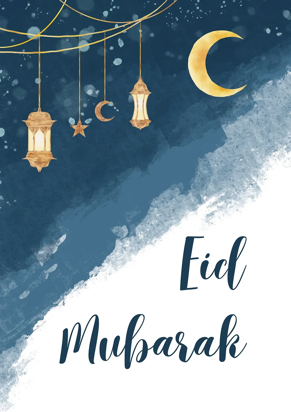 Eid Mubarak Blue Lanterns Card