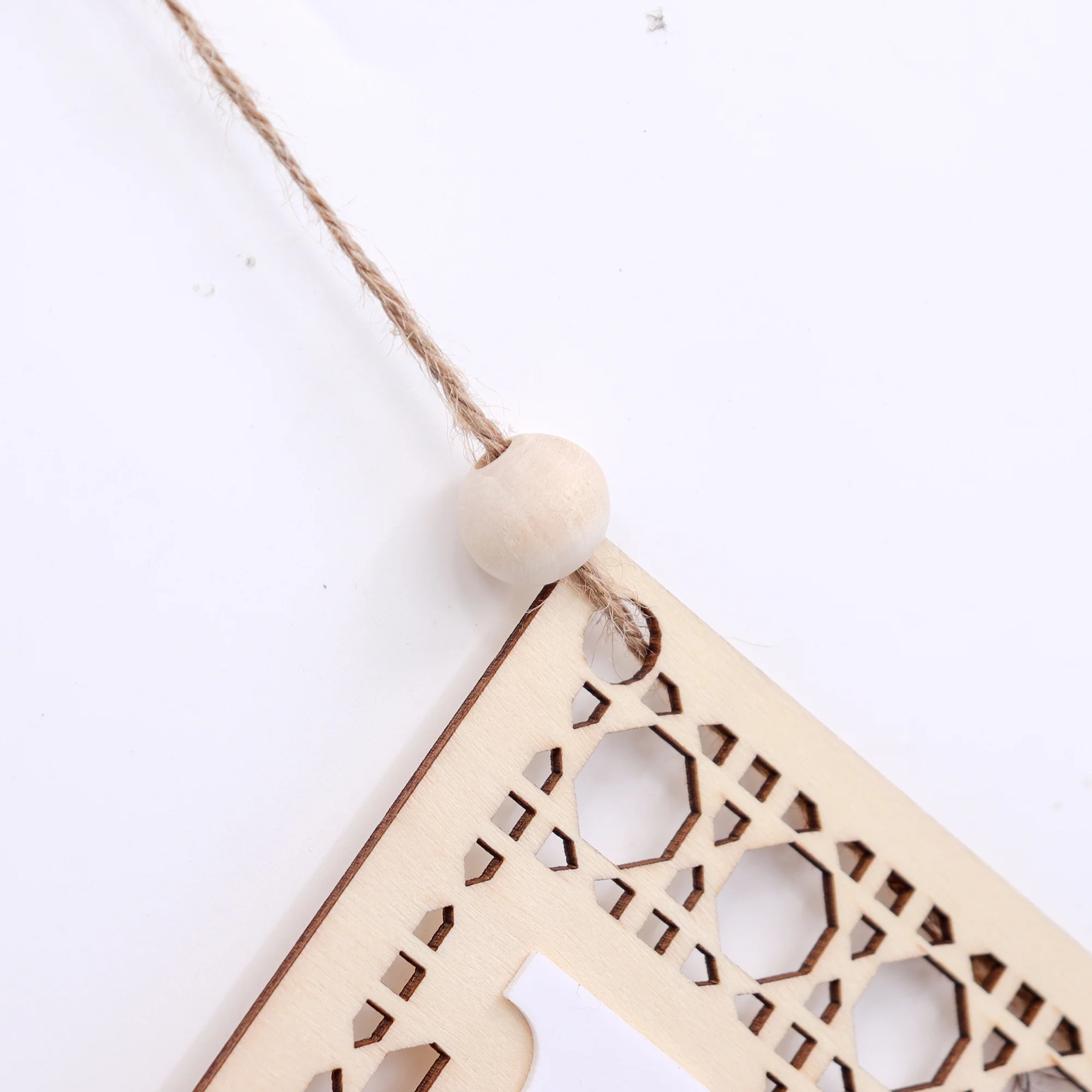 Eid Mubarak Bunting - Acrylic Wooden White Lace - White Letters - Image 4