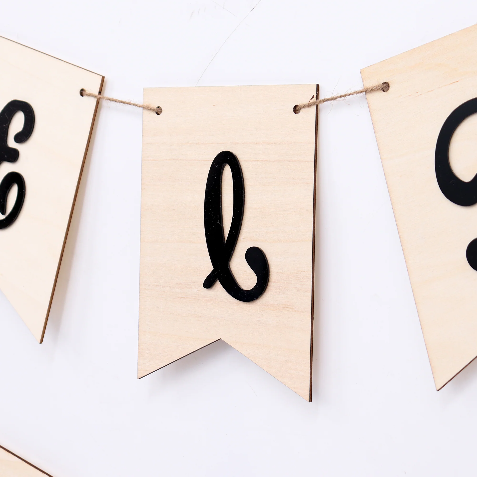 Eid Mubarak Bunting - Black & White Writing - Acrylic Wooden - Image 4