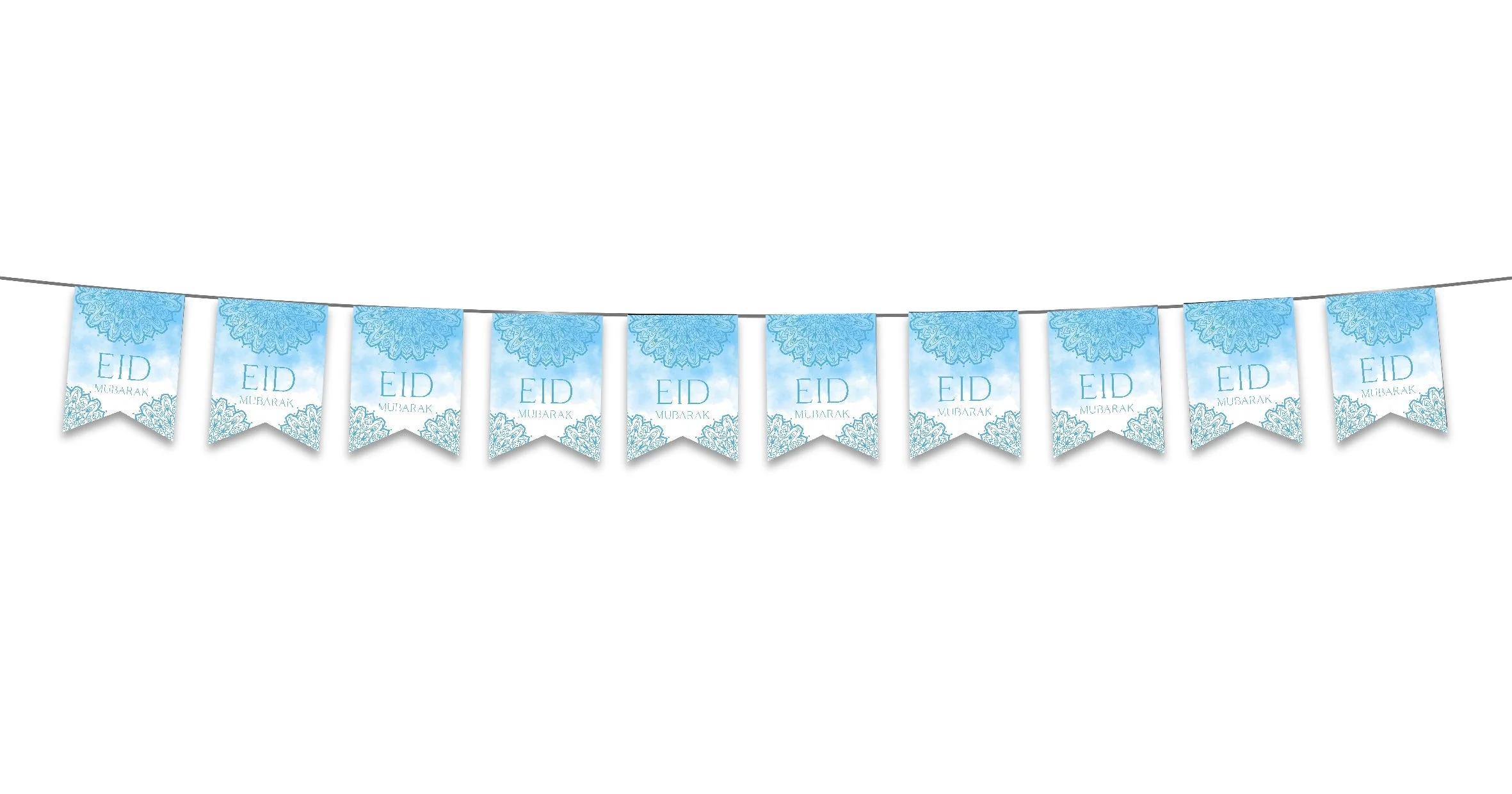 Eid Mubarak Bunting - Blue & White Watercolour Flags Decoration - Image 2