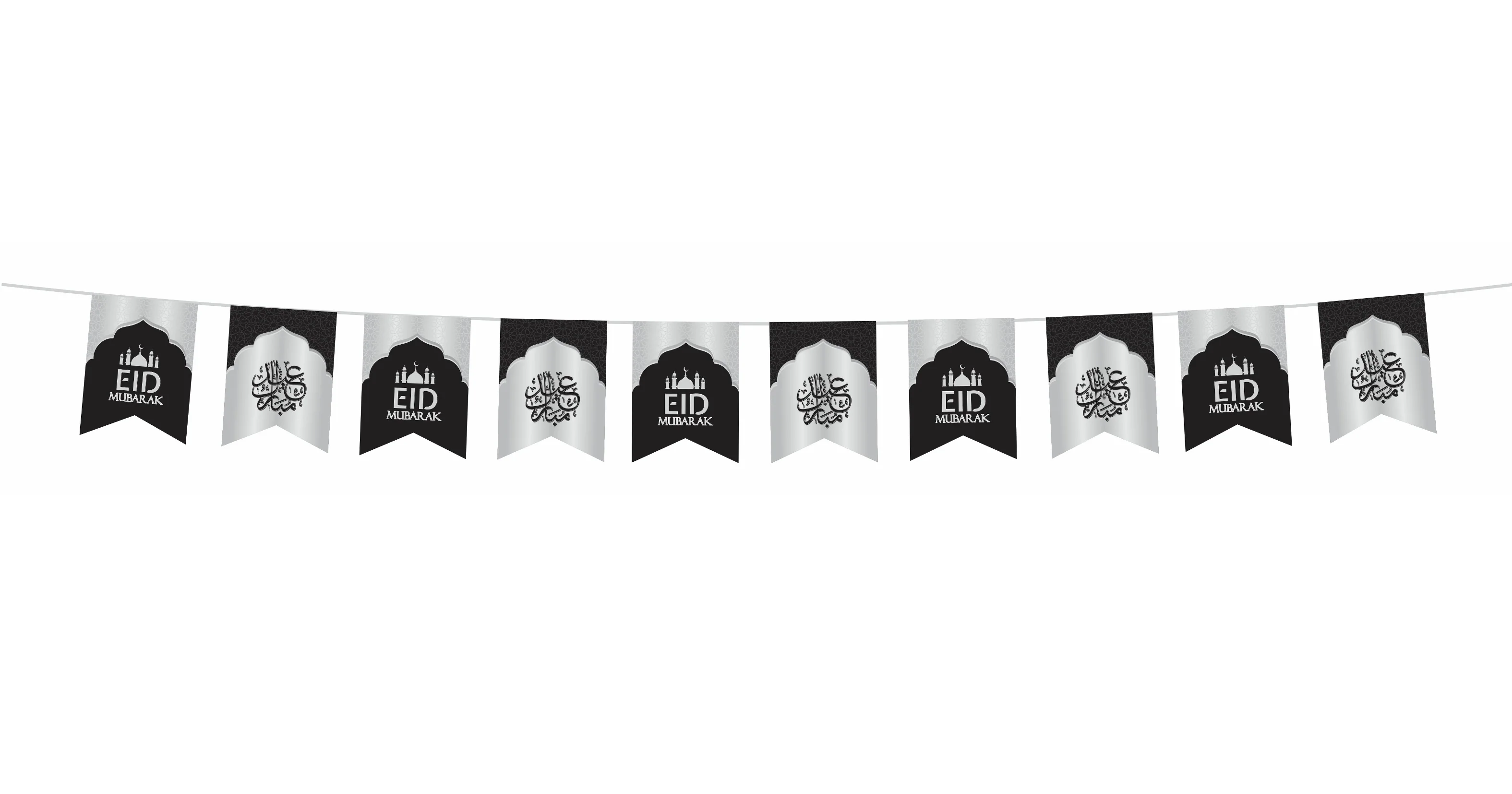 EID Mubarak Bunting Decoration - Black & Silver Geometric Design (AG21) - Image 2