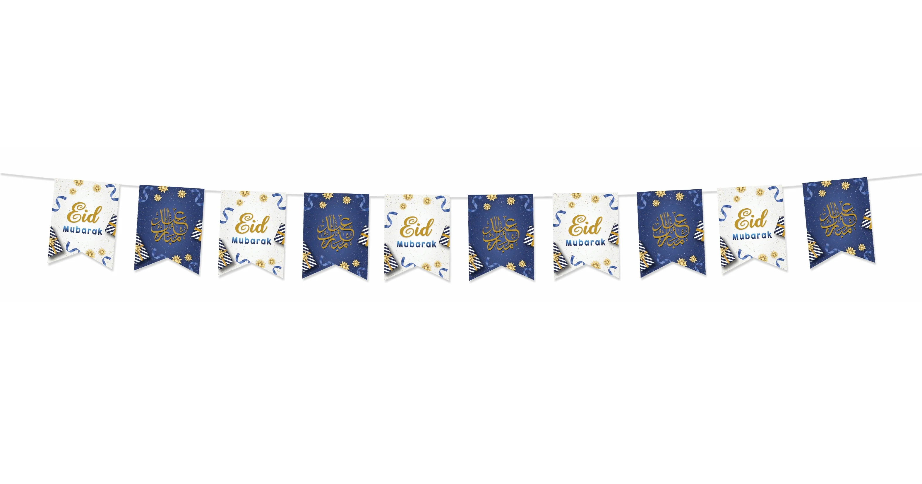 EID Mubarak Bunting Decoration - Blue, Gold & White Design (AG21) - Image 2