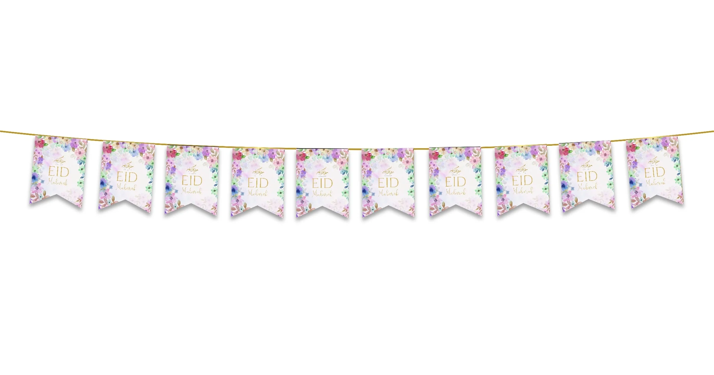 Eid Mubarak Bunting - Floral Pastel Watercolour Flags Decoration - Image 2