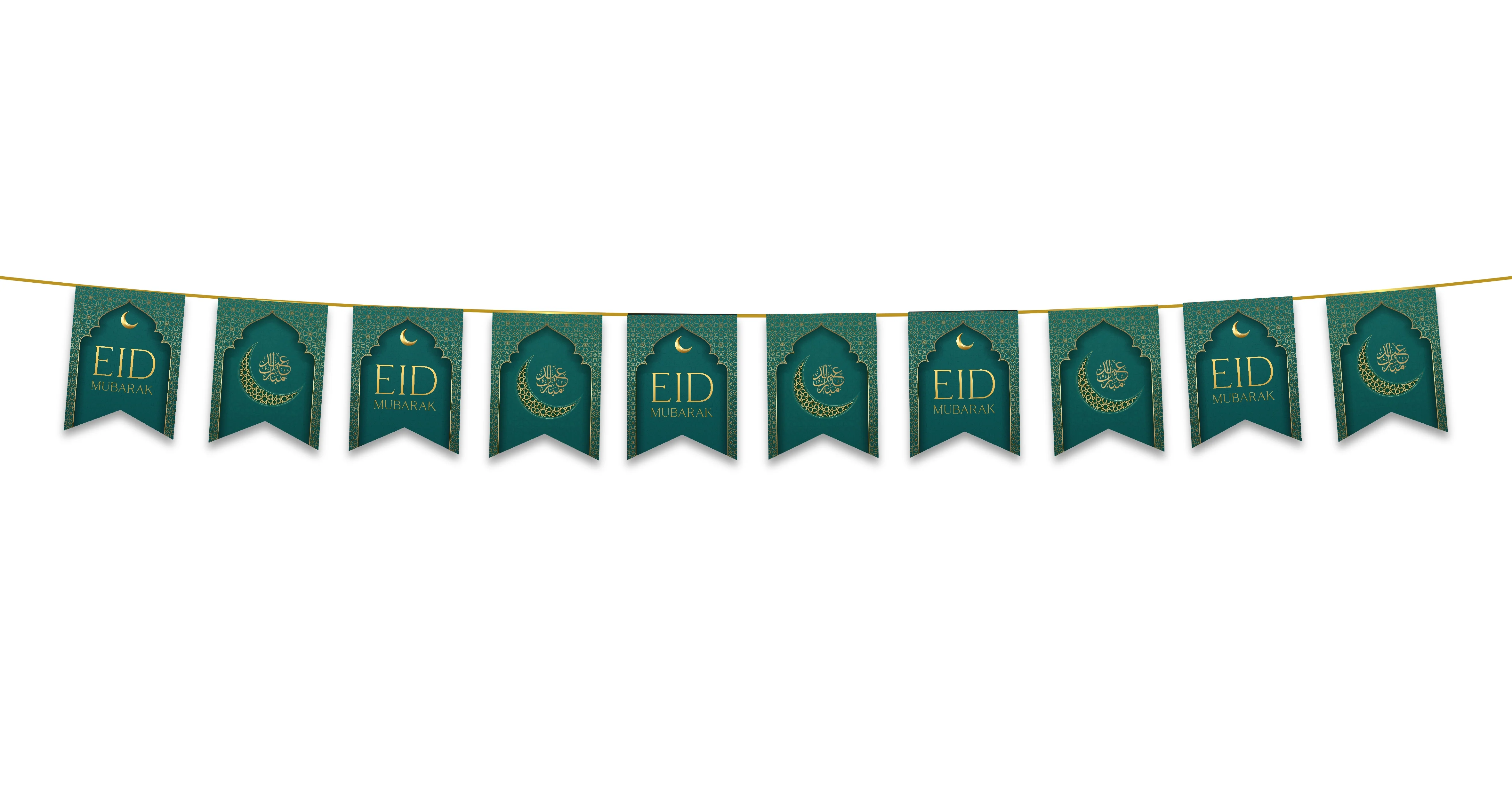 Eid Mubarak Bunting - Green & Gold Flags Decoration - Image 2