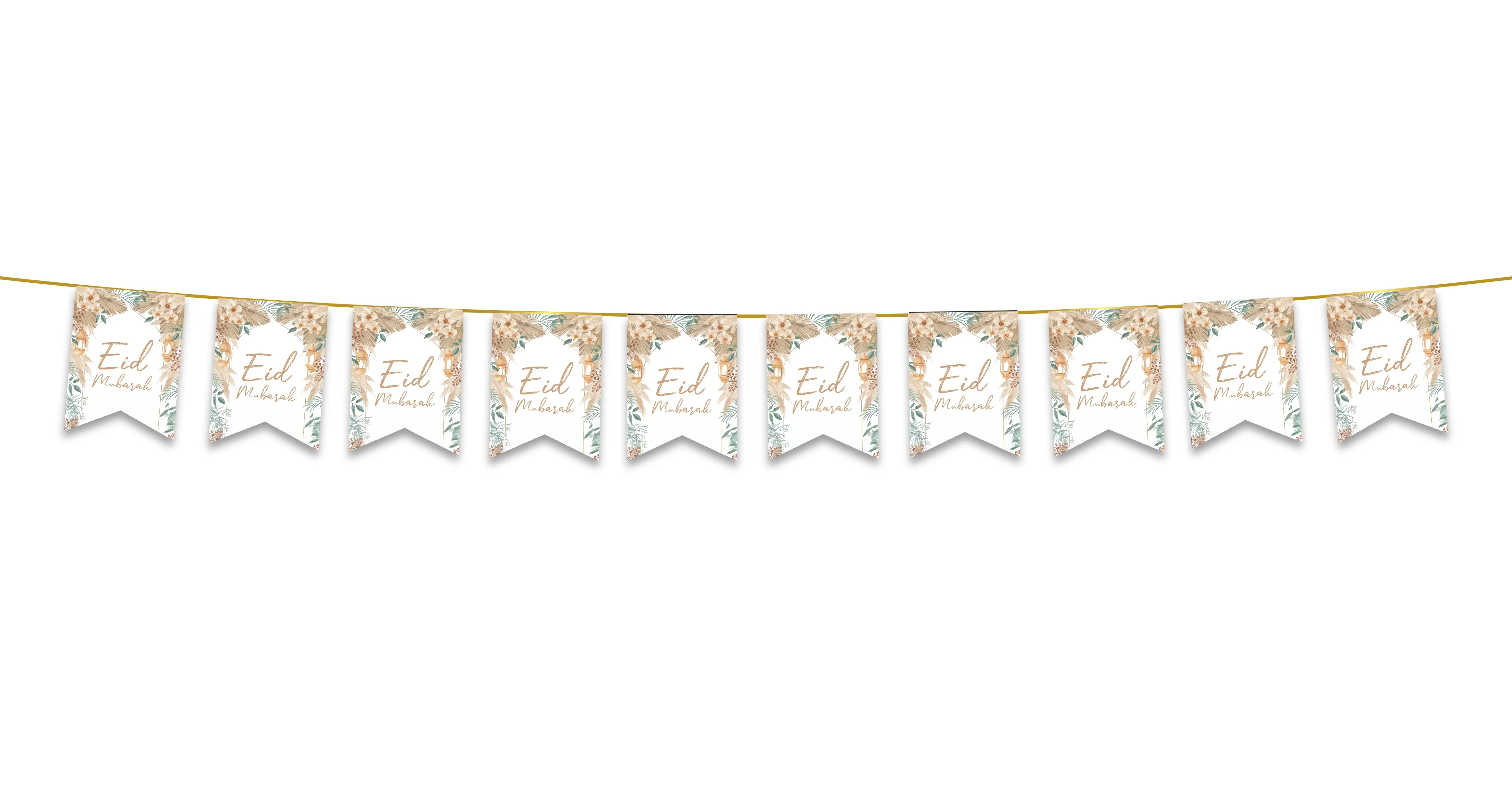 Eid Mubarak Bunting - Neutral Rustic Floral Flags Decoration - Image 2