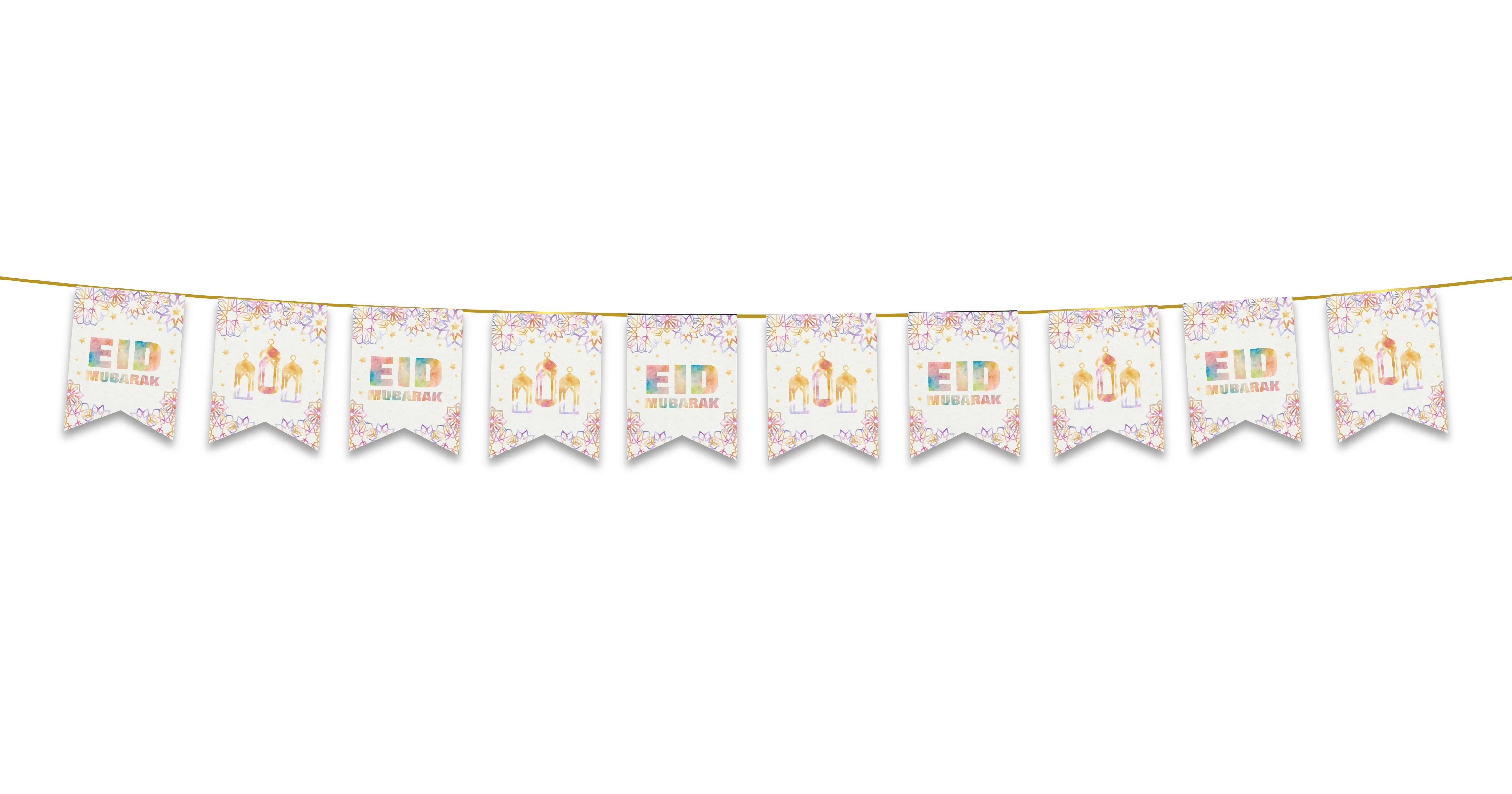 Eid Mubarak Bunting - Pink Pastel Geometric Flags Decoration - Image 2
