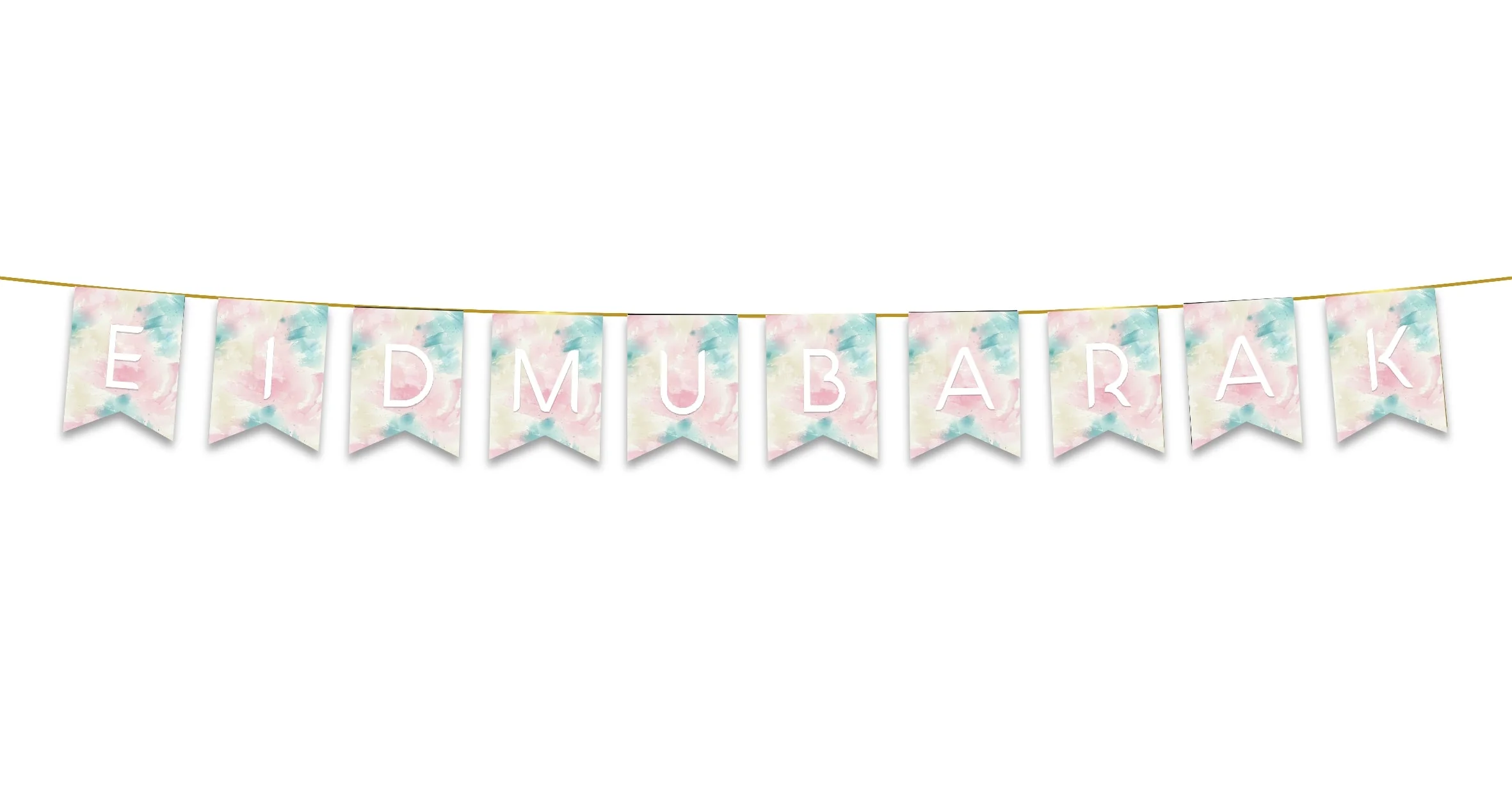 Eid Mubarak Bunting - Pink Pastel Watercolour Letter Flags Decoration - Image 2