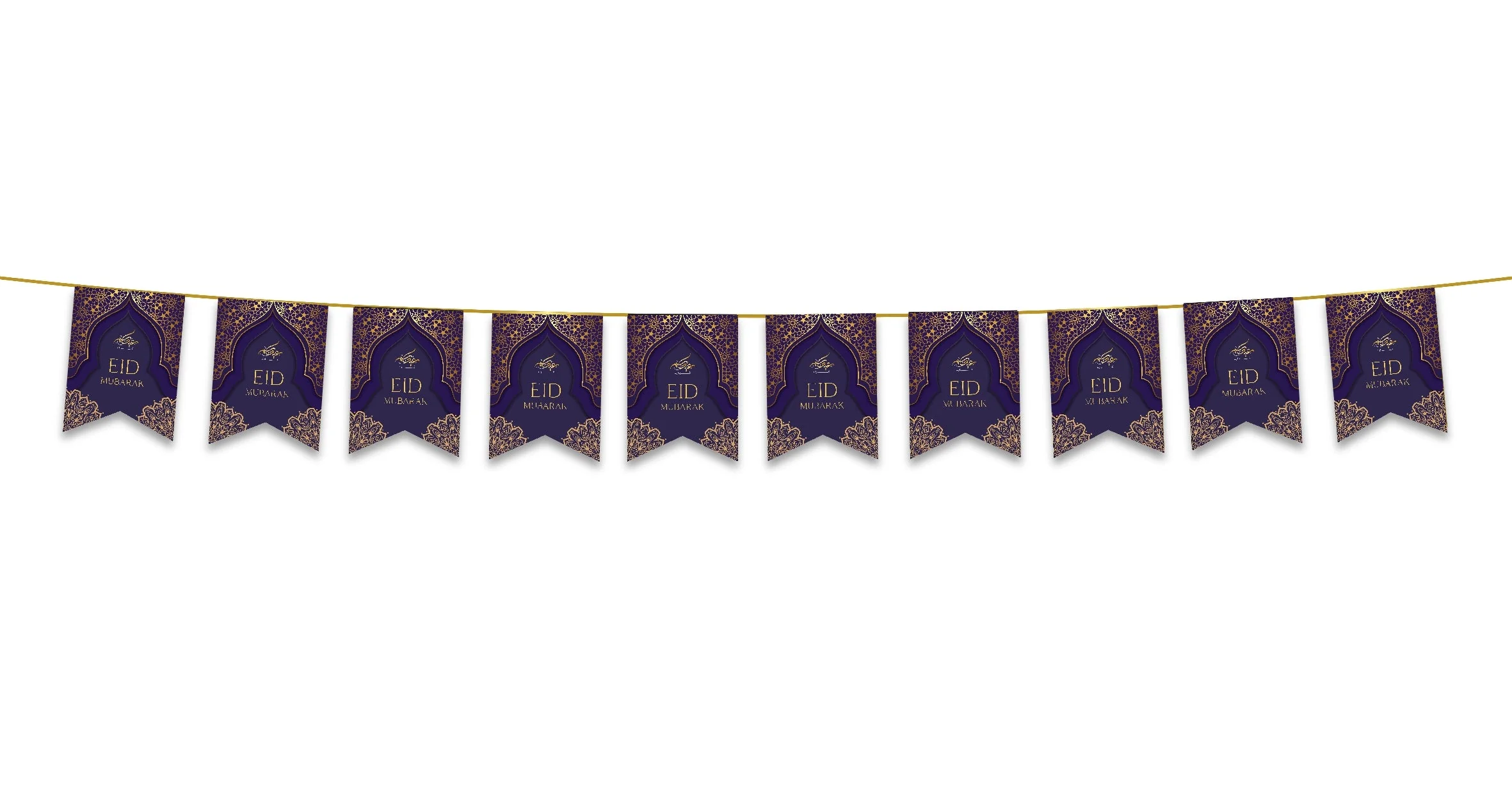 Eid Mubarak Bunting - Purple & Gold Flags Decoration - Image 2