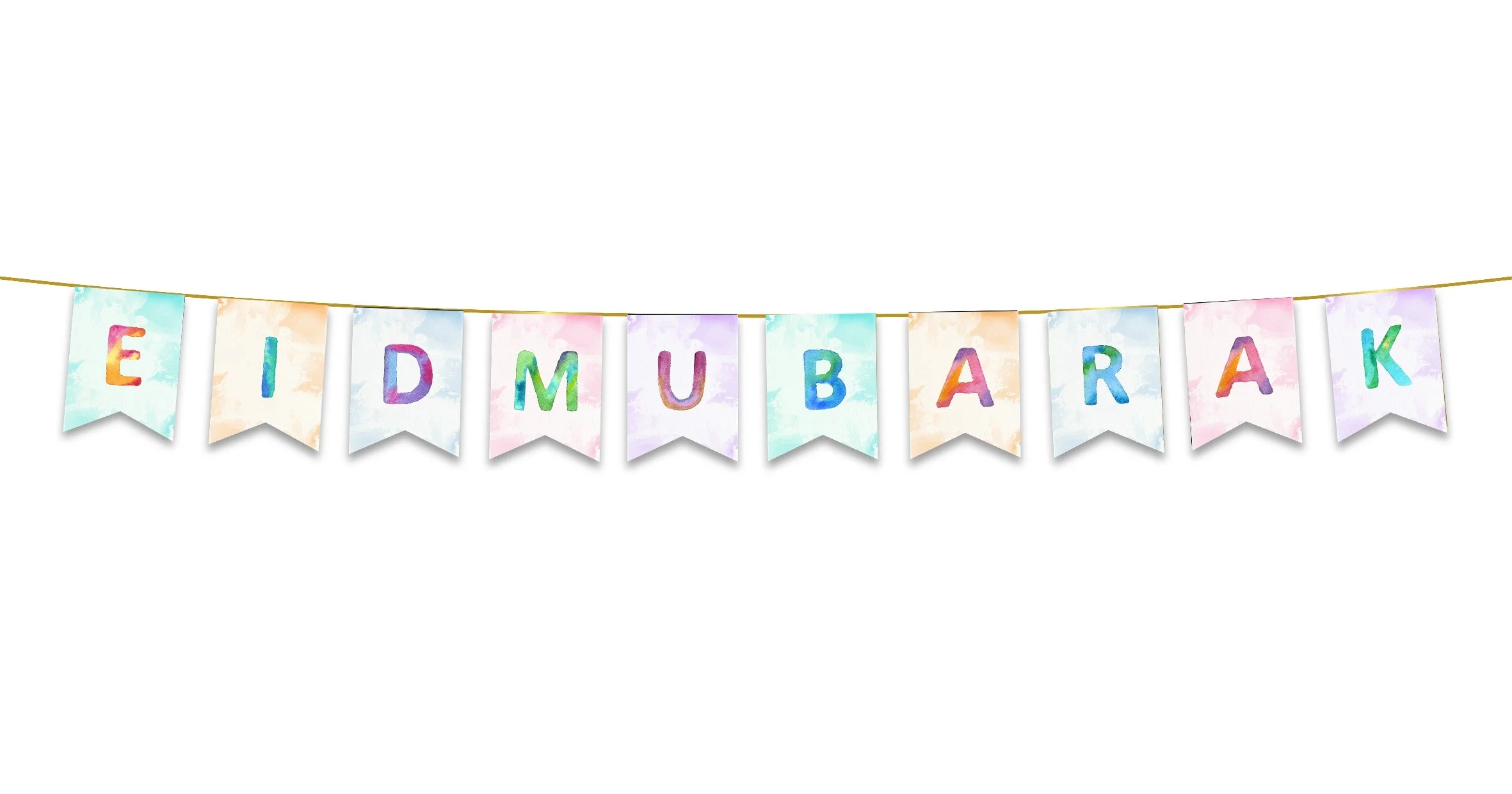 Eid Mubarak Bunting - Watercolour Rainbow Letter Flags Decoration - Image 2