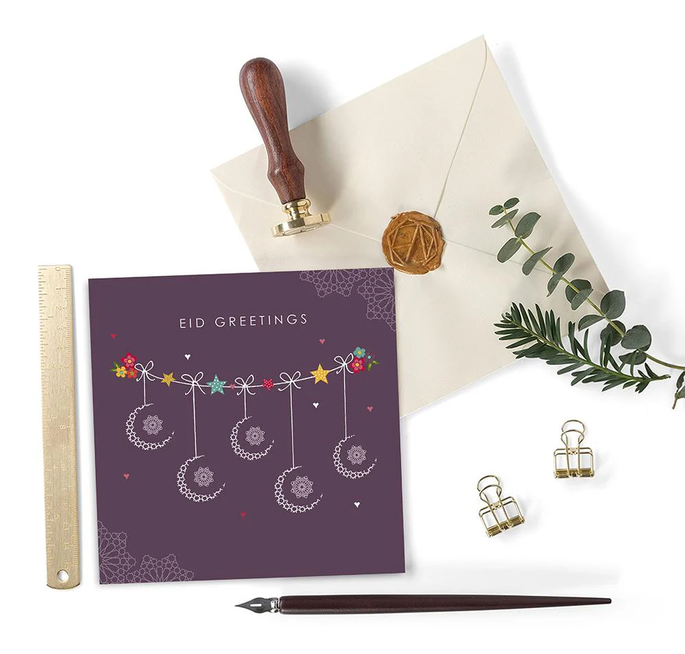 Eid Mubarak Card - Eid Greetings - Mauve Crescents