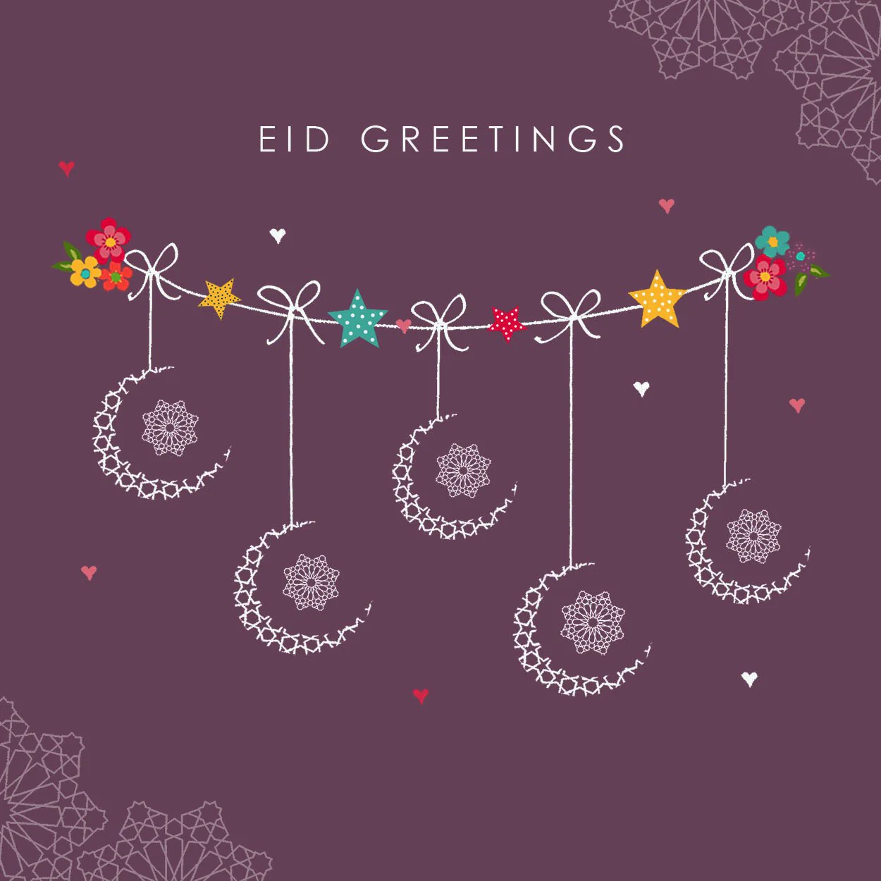 Eid Mubarak Card - Eid Greetings - Mauve Crescents - Image 2