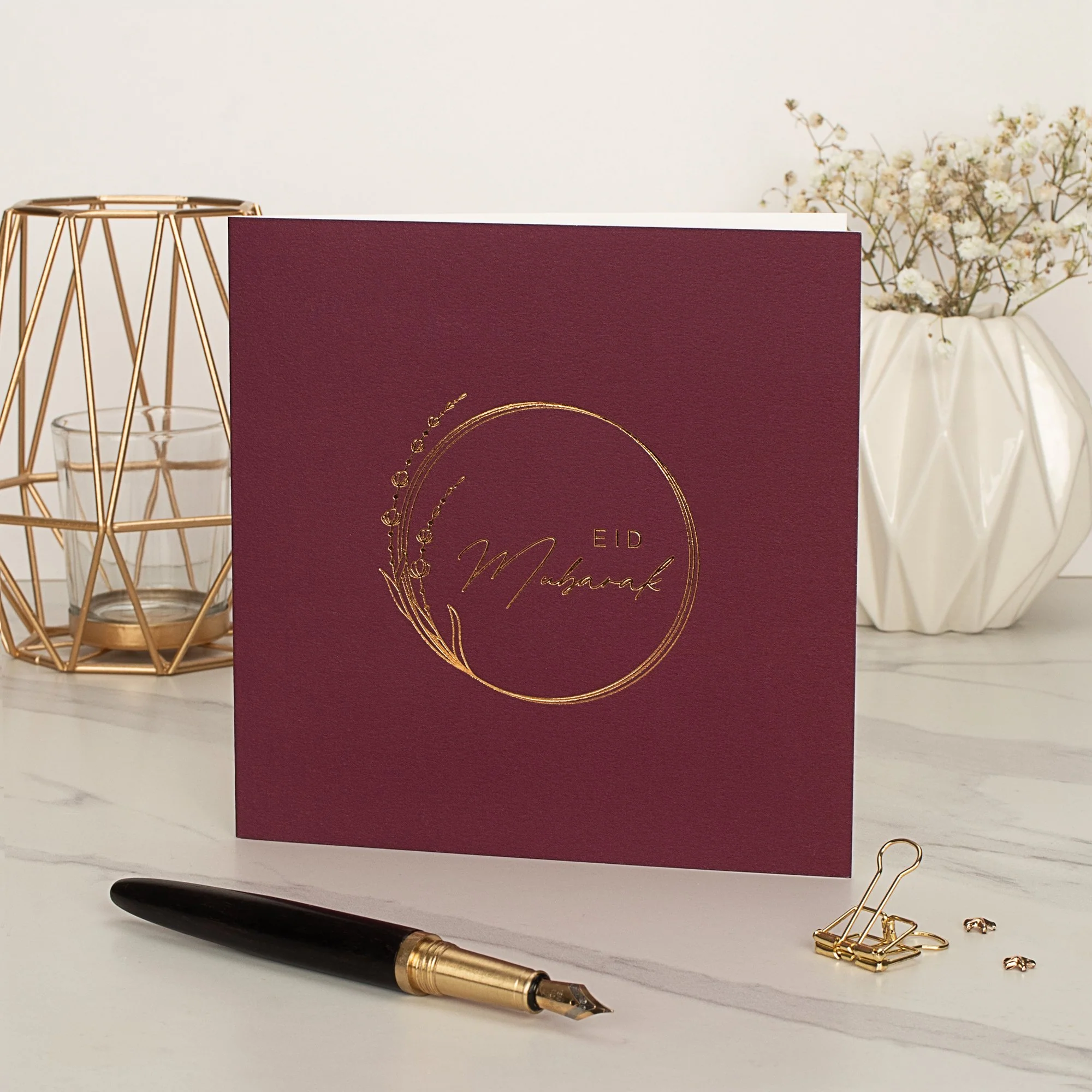 Eid Mubarak Card - Gold Foiled - Burgundy (RC 26)